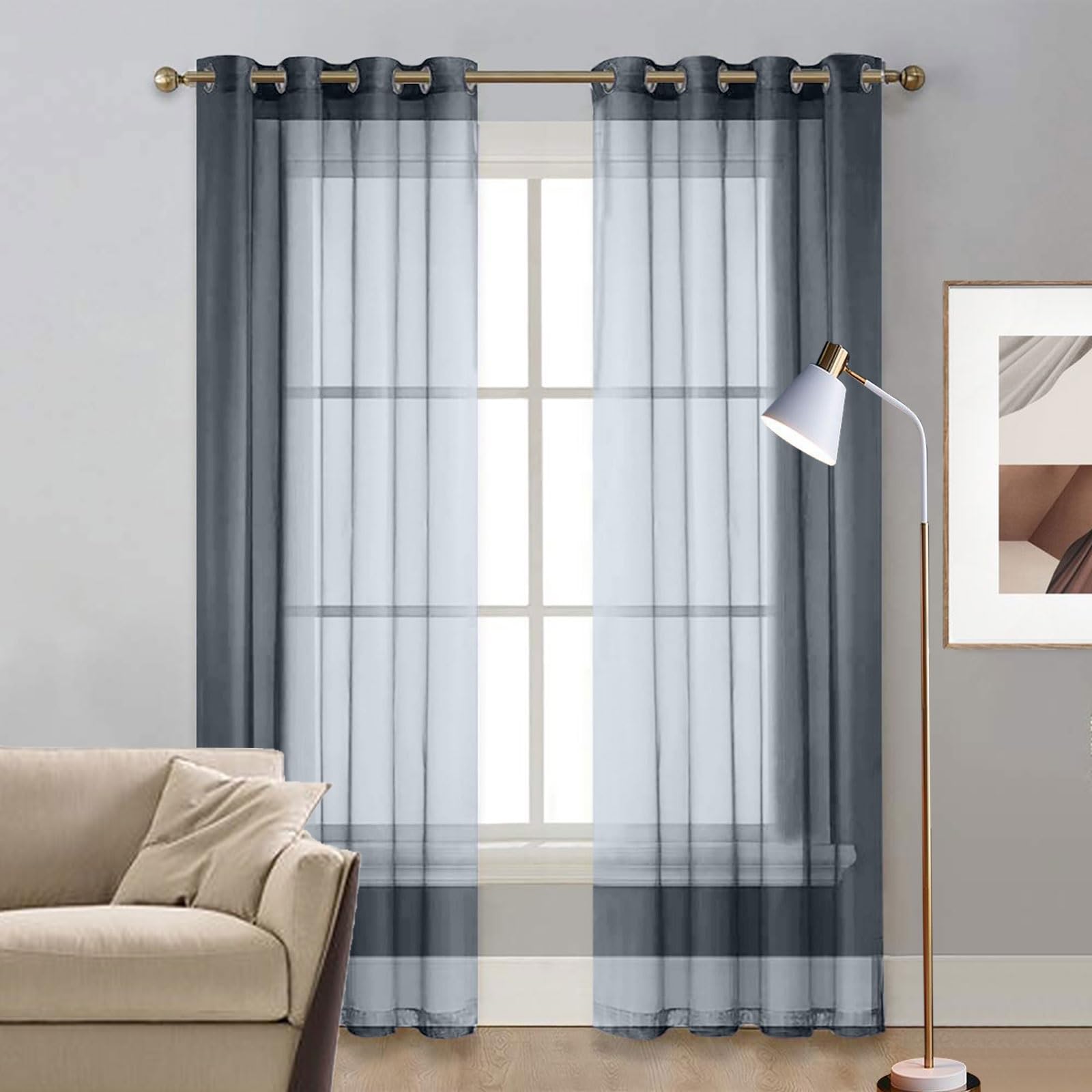 LIUNADM Voile Curtains, Room Darkening Curtains 150 x 140 cm with Eyelets, Darkening Thermal Insulated Eyelet Curtains for Living Room for Living Room Bedroom Kitchen, Grey