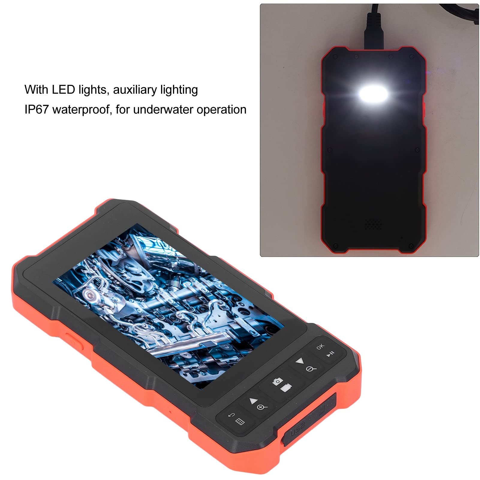 4.5in Pipeline Endoscope 8mm Lens Industrial Endoscope IPS HD Camera Inspection with LED Lights for Repair