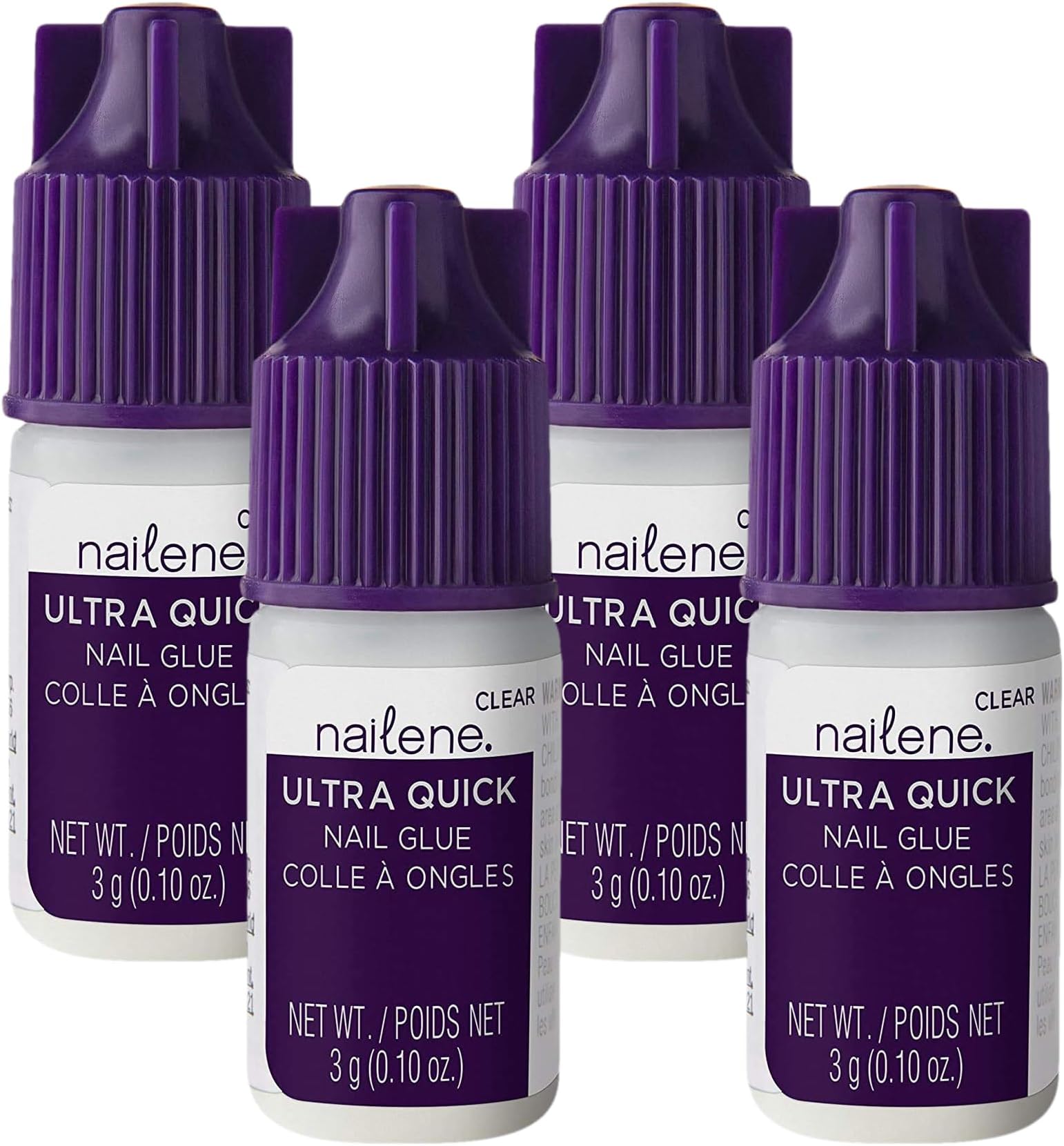 Nailene Ultra Quick Nail Glue, 0.10 oz โ Durable, Easy to Apply False Nail Glue โ Repairs Natural Nails โ Quick-Drying Nail Adhesive Lasts Up to 7 Days โ Nail Care Essential (Pack of 4)
