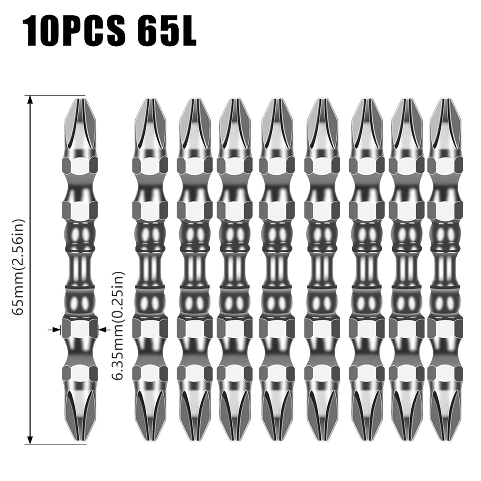 Punta for trapano ad aria compressa for cacciavite industriale a doppia durezza magnetica forte antiscivolo S2 Adatto per metalli e acciaio(10PCS 65L)