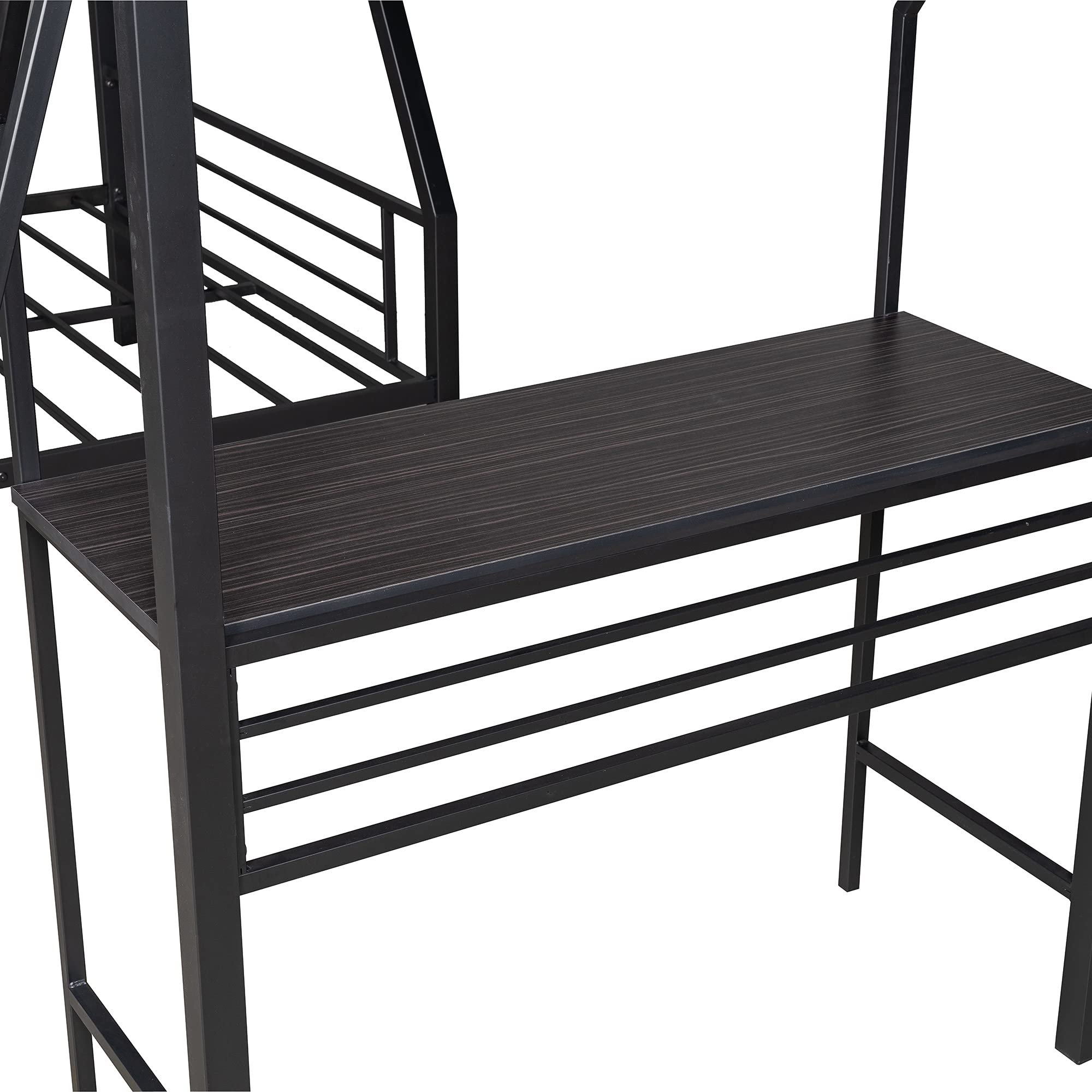 LShaped Metal Corner Triple Bunk Bed with Desk, Twin Over Full Bunk Bed Attached Twin Loft Bed