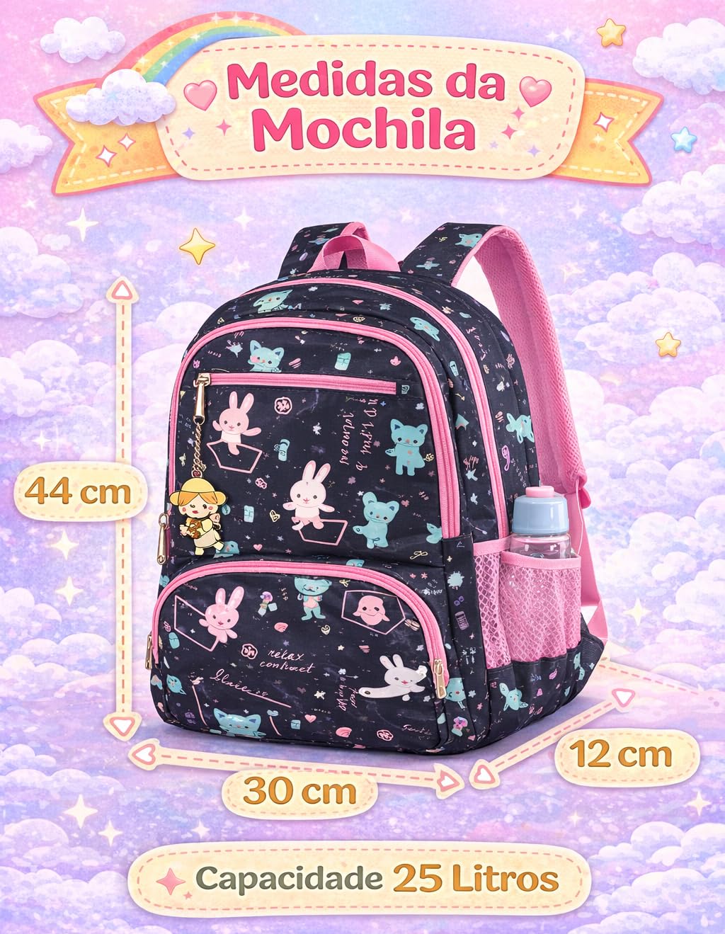 Mochila Infantil e Juvenil Estampada 25L em Poliéster Resistente 4 Bolsos com Zíper, Costas Acolchoadas, Alças Confortáveis e Chaveiro Decorativo em promoção! Veja a oferta e mais achadinhos de Mochilas escolares 6 Hoje é o melhor dia para comprar Mochila Infantil e Juvenil Estampada 25L em Poliéster Resistente 4 Bolsos com Zíper, Costas Acolchoadas, Alças Confortáveis e Chaveiro Decorativo com aquele preço maroto! Promoção! Aproveite a oferta! 6