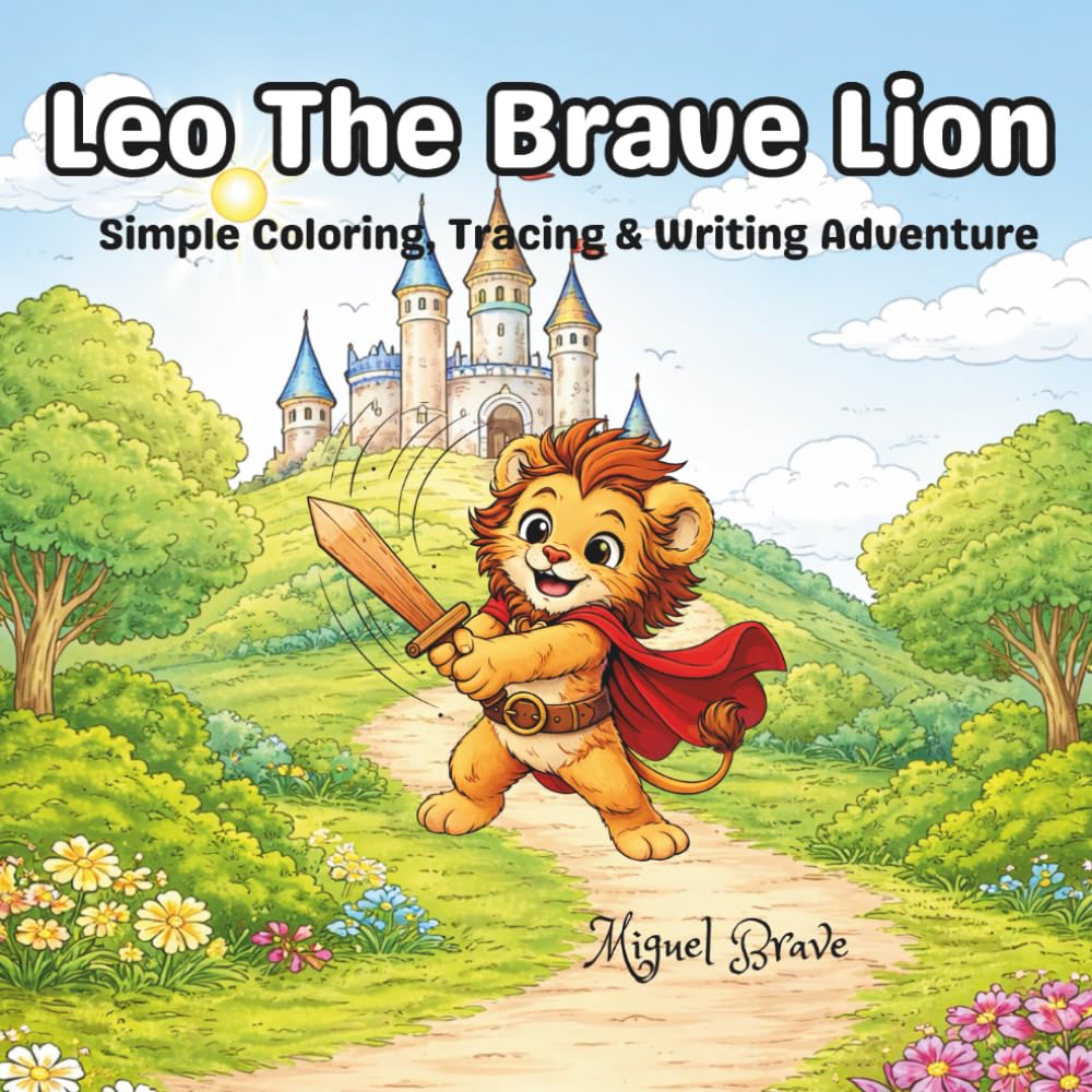 Leo the Brave Lion: Simple coloring, tracing & writing adventure book