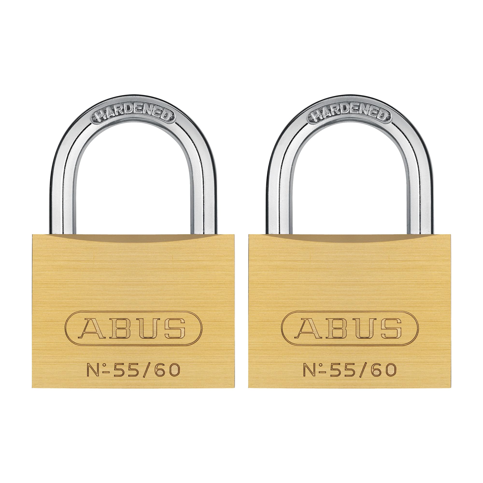 55/60 2 Pack Solid Brass Padlock with 2 Keys for School by ABUS – Gold, Pack of 2, Model 55/60 KA