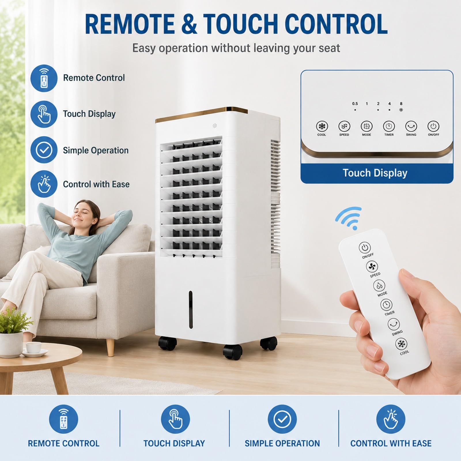 Climatizador Evaporativo con Depósito de Agua y Control Remoto para Dormitorio y Oficina