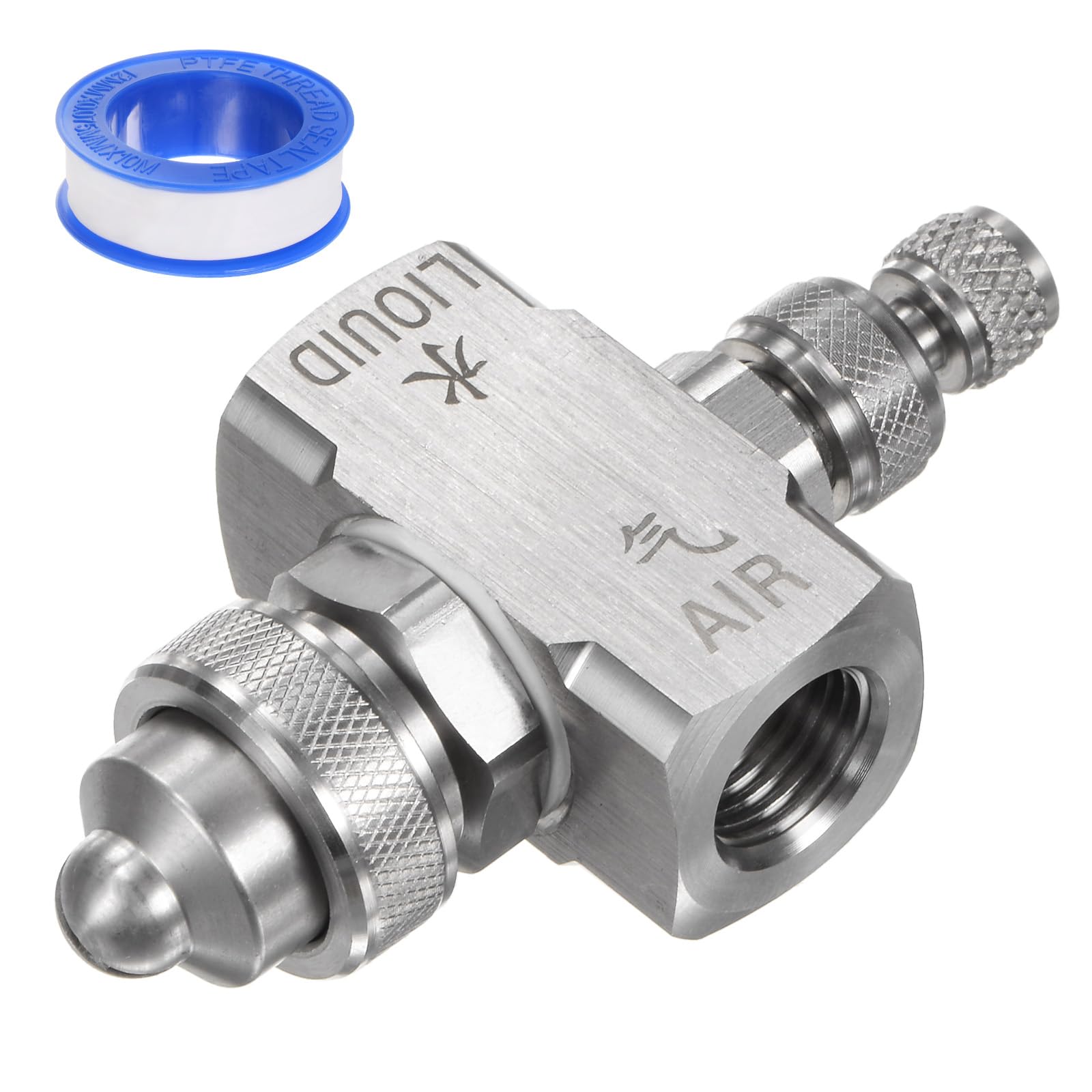 Boquilla de pulverización de aire, rosca hembra BSPT de 1/4", boquilla de pulverización de abanico plano de sifón de acero inoxidable de 80 grados, boquilla de flujo ajustable con cinta de sellado p