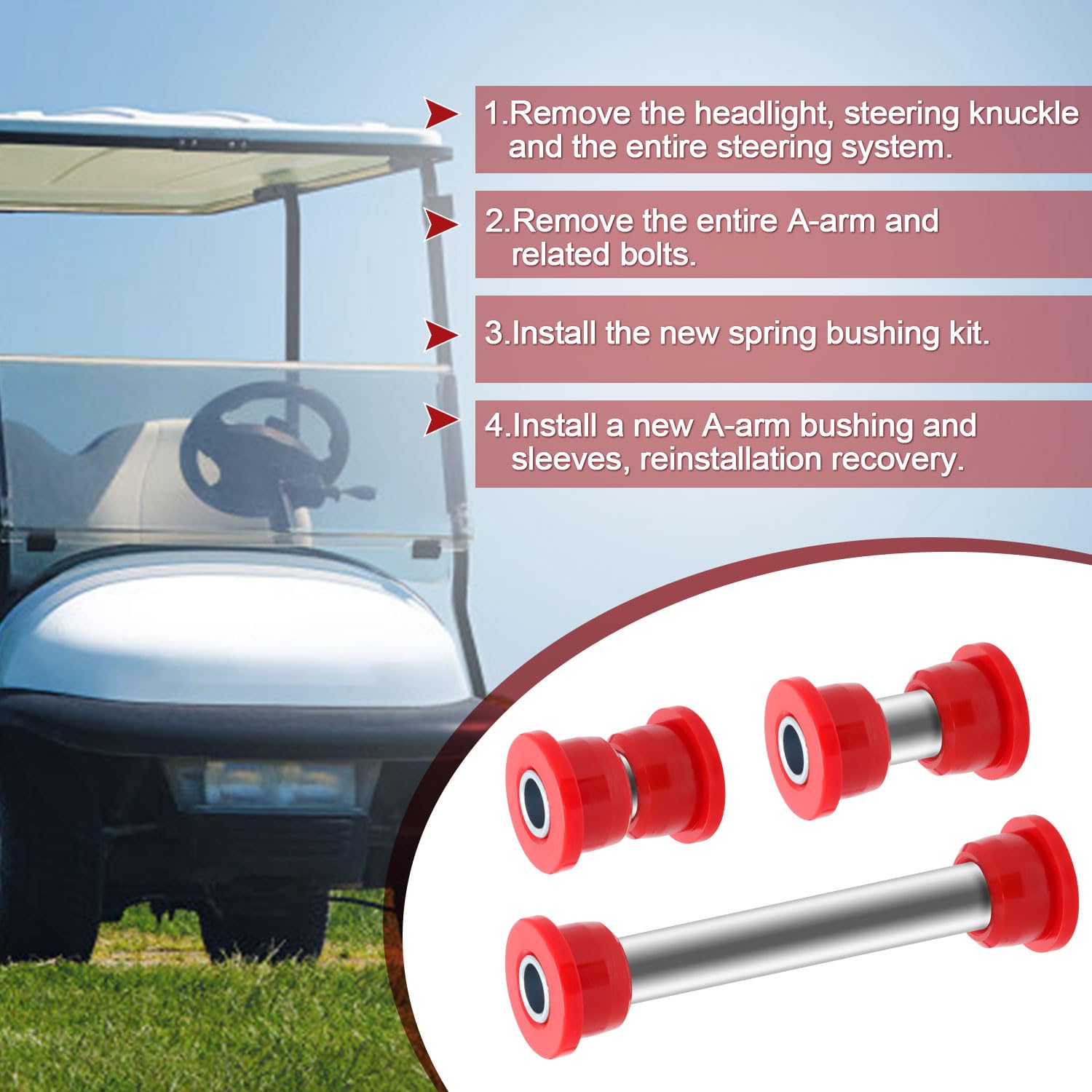Kit Boccole Anteriori per Club Car Precedenti 2004-Up, Molla Inferiore Anteriore e Boccole del Braccio ad A Anteriore Superiore Manicotti 102289901 per Carrelli da Golf
