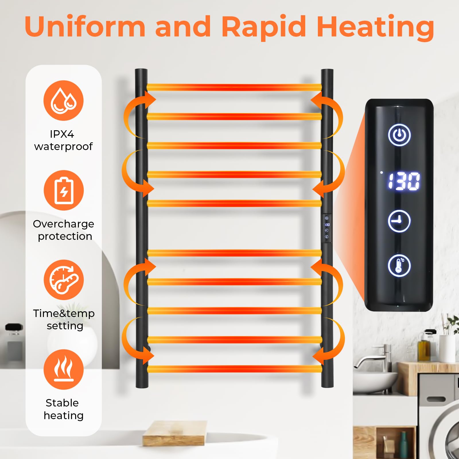 VARIPOWDER Towel Warmer, 10 Bars Wall Mounted Heated Towel Racks for Bathroom 24H Time Setting and Temperature Control Heated Drying Rack