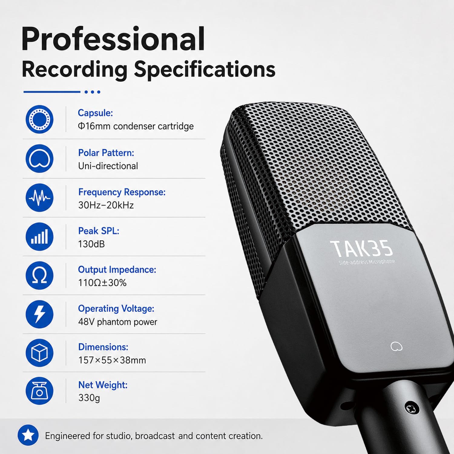 Takstar Micrófono de condensador XLR, micrófono profesional de grabación de estudio con soporte de choque para transmisiones, podcasting, video, transmisión, YouTube, grabación de instrumentos vocales