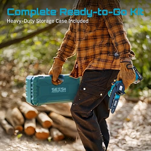 Miniatura 7 de SEESII Mini motosierra inalámbrica de 6 pulgadas, motosierra inalámbrica con 2 baterías de 2000 mAh, sistema de engrasador y cadena de repuesto,