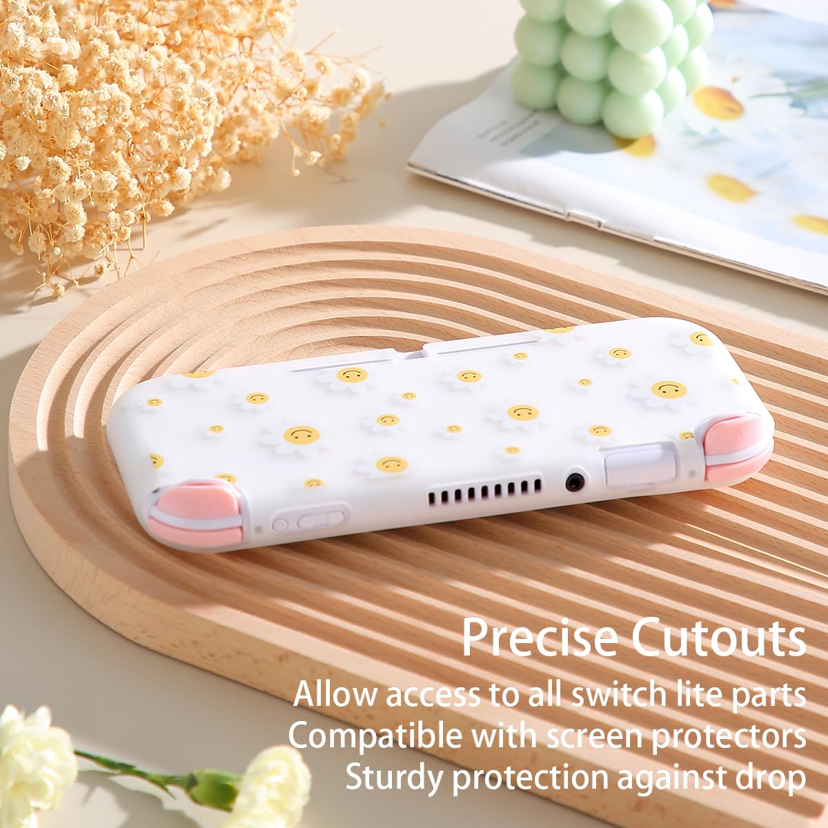 Case for Nintendo Switch Lite Protective Accessories Soft Silicone Cover Shell Compatible ONLY for Switch Lite Daisy Floral Anti-Drop Shock Proof Aesthetic Protector image 3