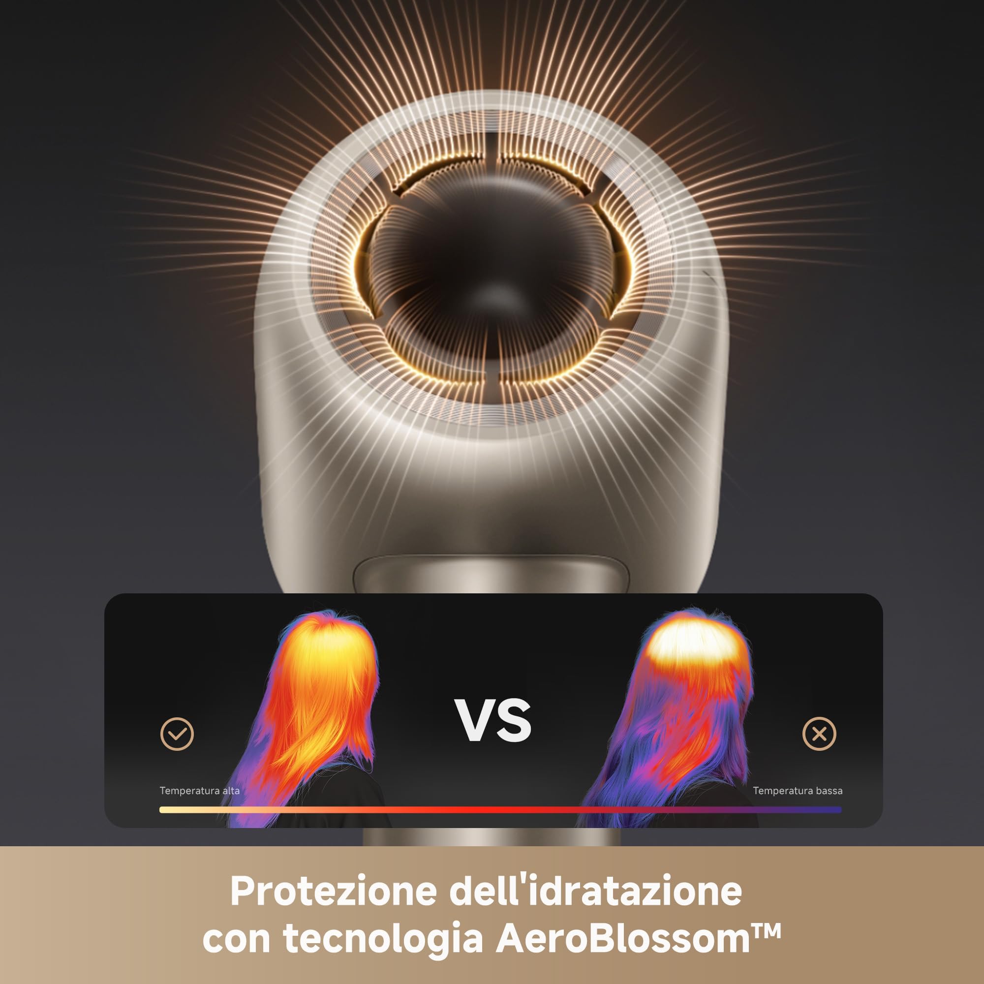 MOVA Shine 10 Asciugacapelli, Asciugatura Rapida with Technology of Blocco dell'umidità, Motore Brushless 110.000 RPM, Cura al Plasma, with Concentratore, Thermo-Control NTC 1.000x/s, Oro