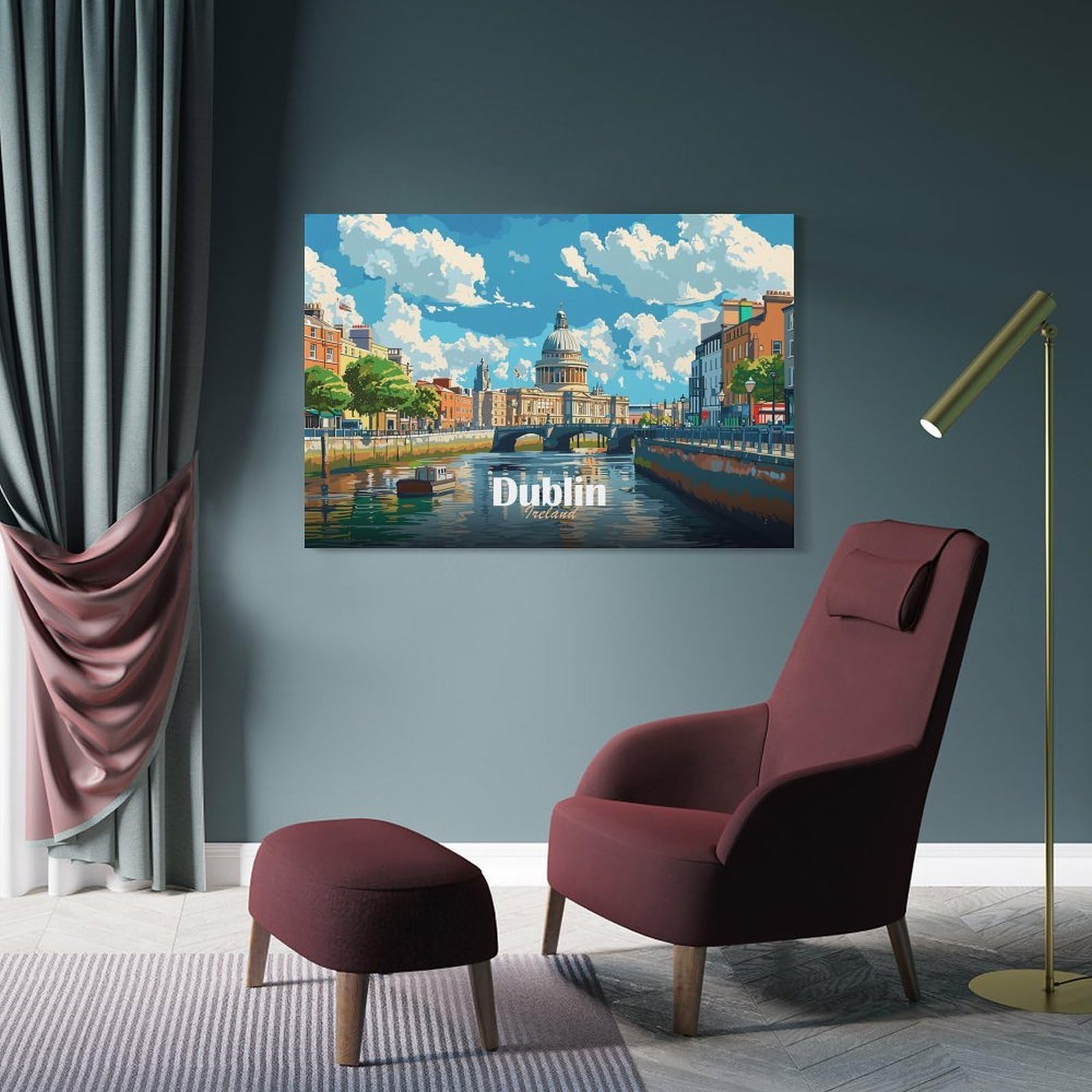 Junmoney Dublin Cityscape Decorative Wall Artwork 24x36inch(60x90cm), for Living Room, Bedroom, Office Or Hallway, Decorative Artwork with Broad Appeal