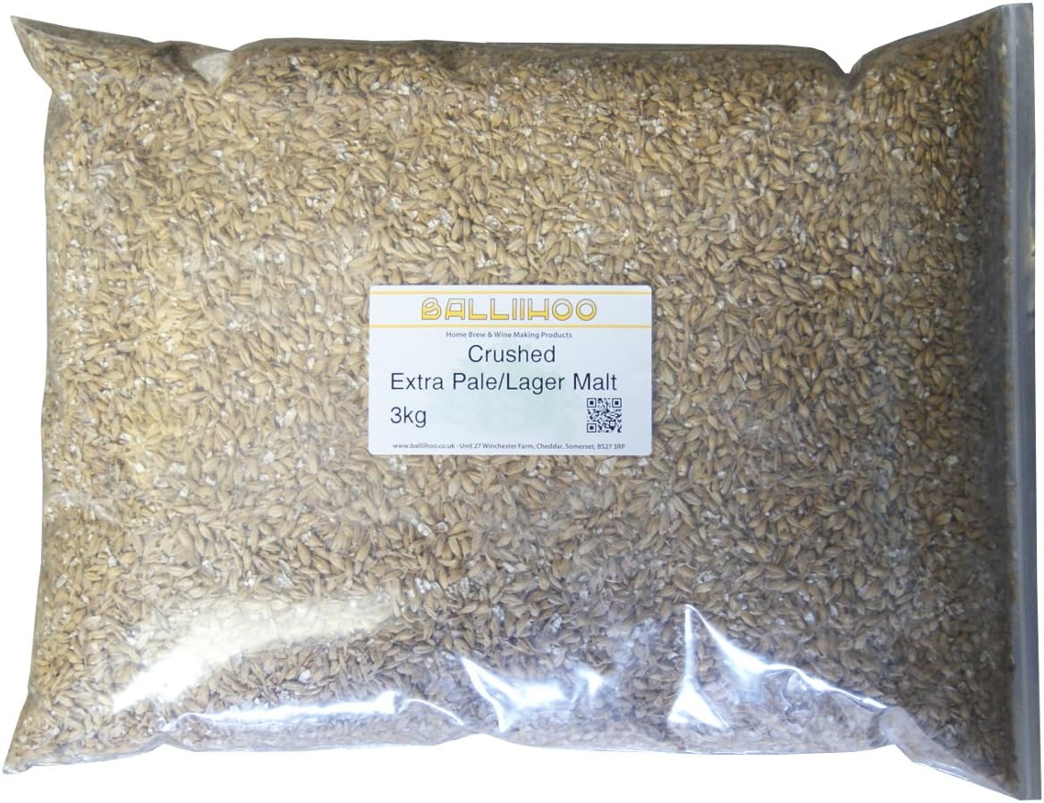 BALLIIHOO 3kg Pack of Crushed Extra Pale/Lager Malt