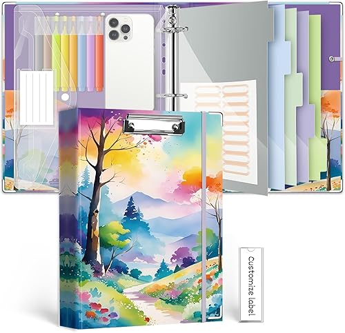 Miniatura 21 de Carpeta transparente de 3 anillos de 2 pulgadas para hojas de 8.5 x 11 pulgadas, portapapeles, 5 divisores con pestañas y bolsillos, 18 marcadores