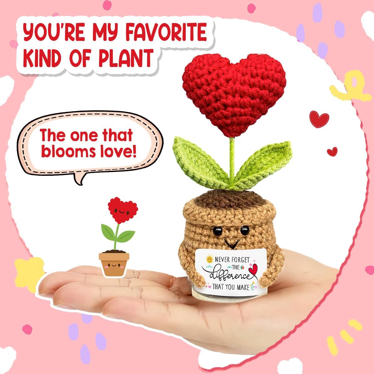 Valentine Day Mini Heart Flowers Crochet, Valentine Gifts for Him Her, Anniversary Birthday Gift for Wife Husband, Unique Valentine Day Decor for Coworkers Mom Friends - Image 5