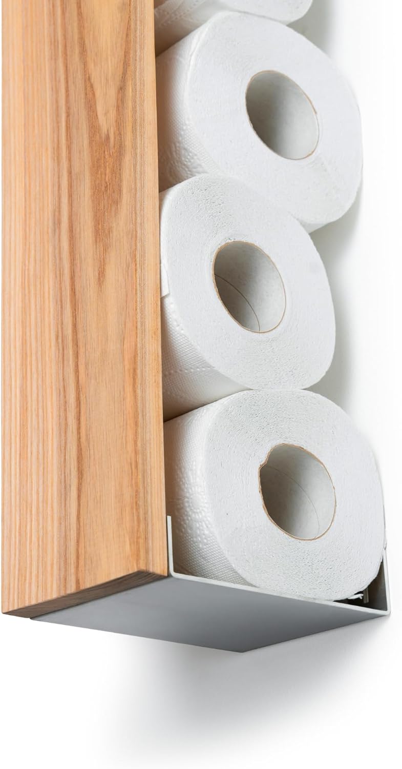 Toilet Paper Holder Wall Mount, Wooden Tissue Rack, Ashwood TP holder stand, Vertical WC Roll Organizer, Bathroom Accessories