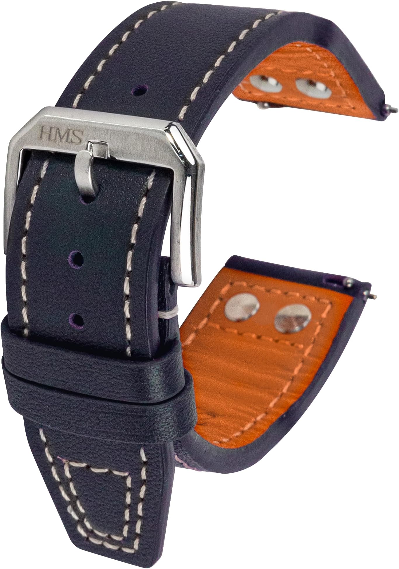 Riveted Pilot Strap, Quick Release, 20mm 21mm 22mm, Black Brown Blue