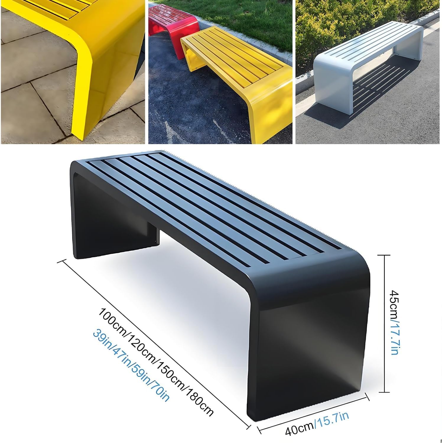 Banco de acero inoxidable para exteriores, sin respaldo, moderno, Art Deco, banco de picnic, impermeable, banco de jardín de metal de 47 pulgadas, marco de acero gris, asiento de patio