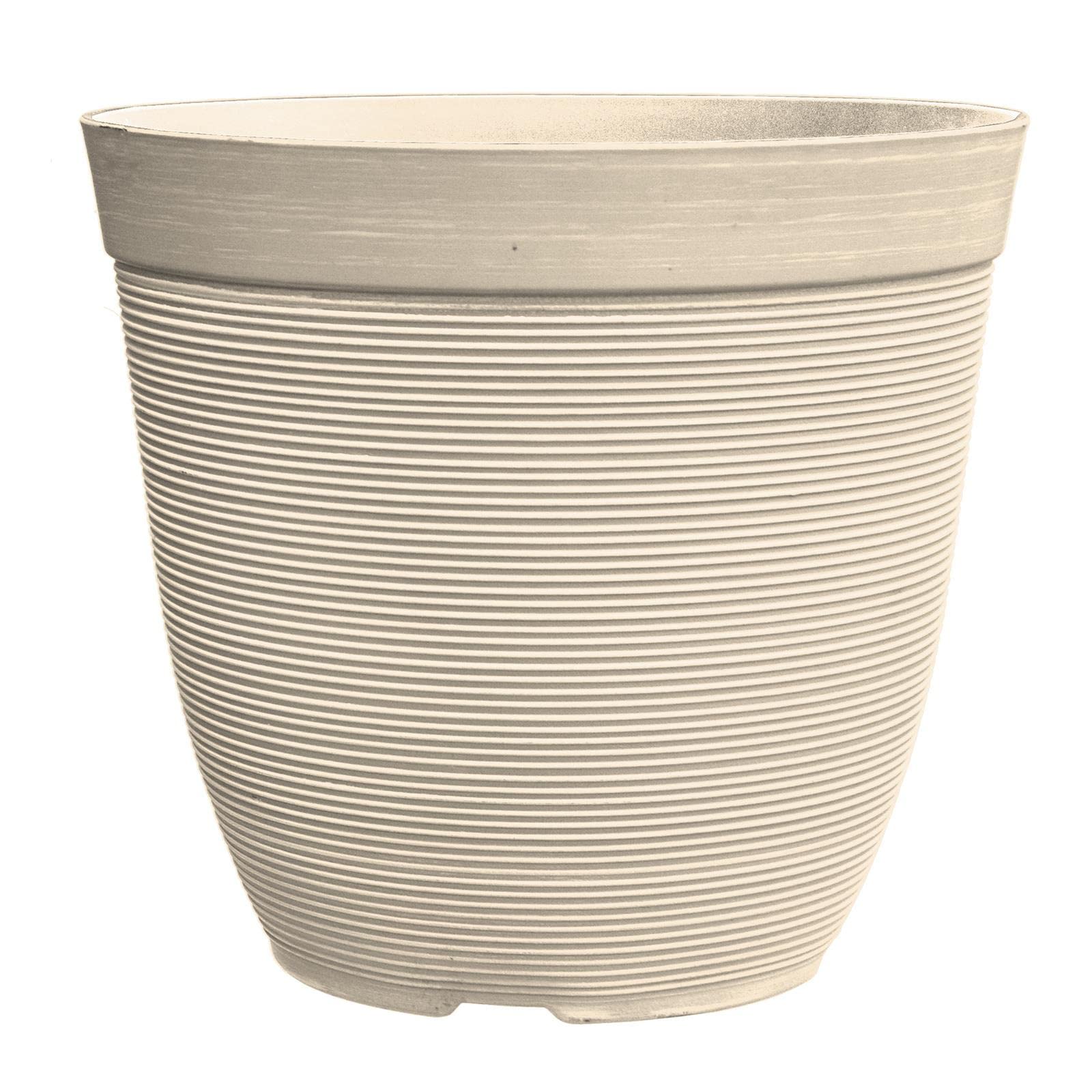 Simpa Beige Rustic Ridge Plastic Planter Pots - Single Pot - 28Cm (H) X 30Cm Diameter