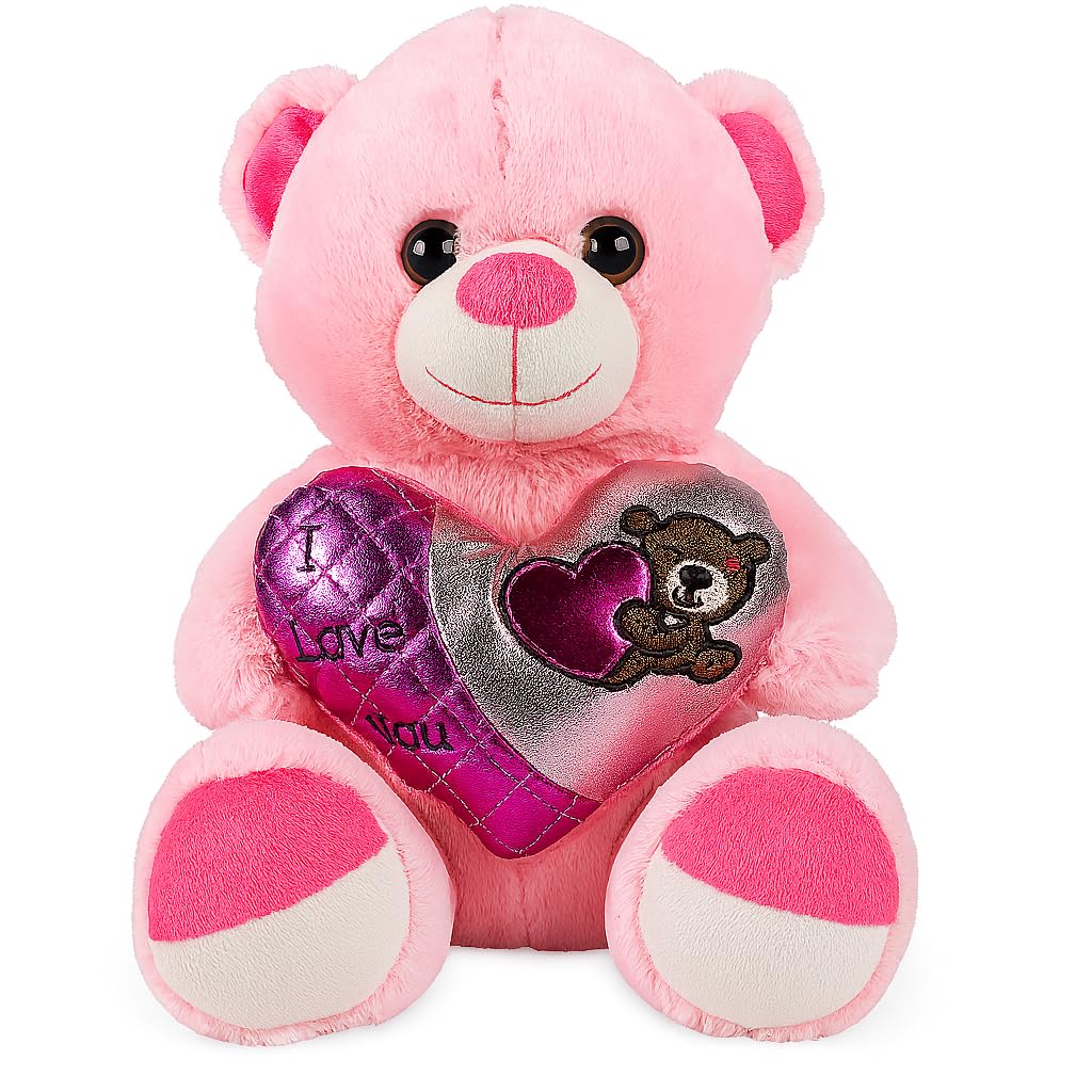 – Fitto Pink Teddy Bear Plush Toy 30cm - Soft & Cuddly Stuffed Animal, Adorable Gift for Kids, Babies, Girls, Boys - Perfect for Hugging, Snuggling, Birthday Present, Nursery Decoration