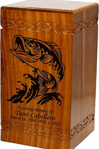 Urna de cremación de madera, urna funeraria humana de gran tamaño con personalización (pesca)