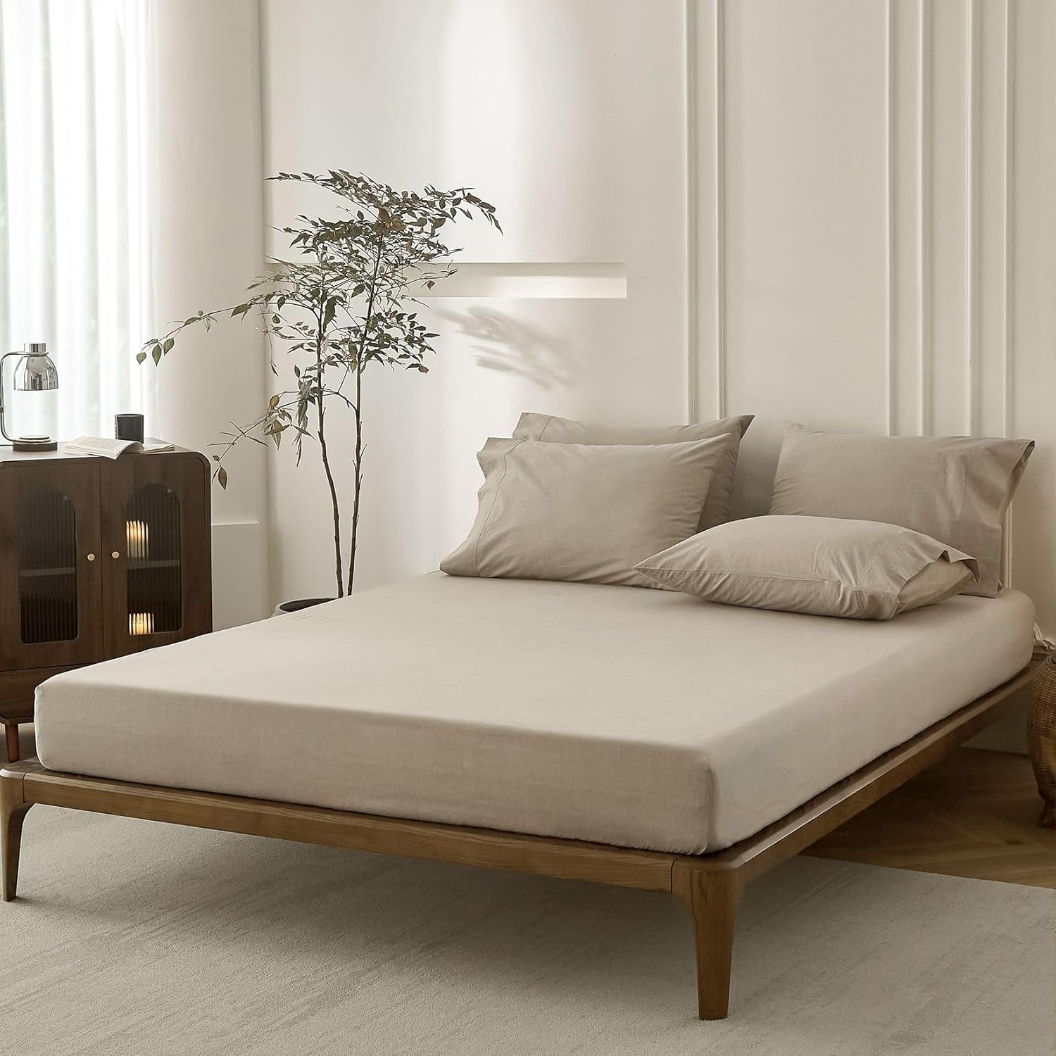 4PS Linen Grey Queen Size Bedding Set, Oeko-TEX Standard 100% Washed Cotton Linen Like Bedding Sheet Sets Cover Deep Pocket Fitted Sheet Plus Cozy Flat Sheet and 2 Pillowcases - Image 7