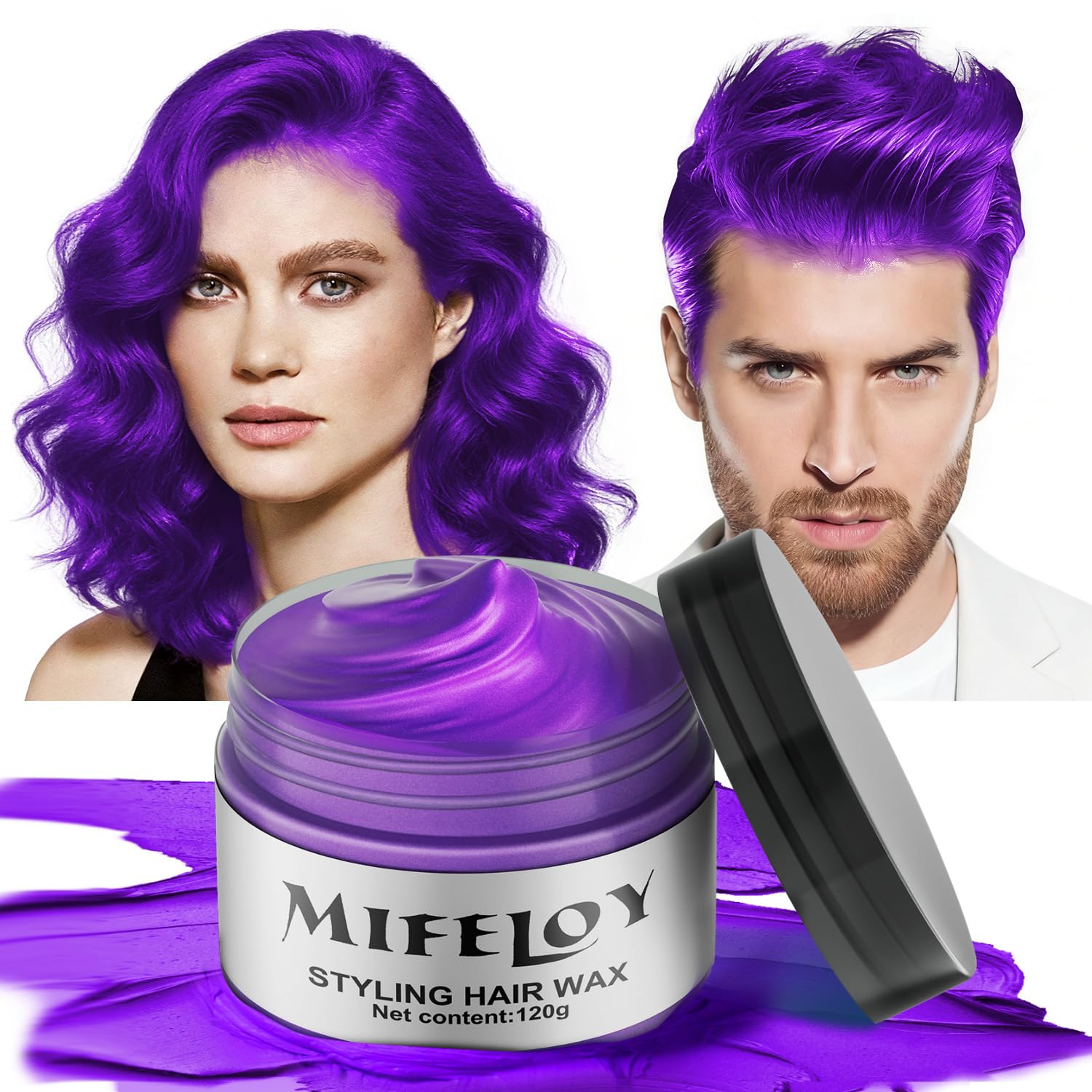 Mifeloy Purple Temporary Hair Color Wax, Instant Natural Hairstyle Cream Dye, Washable Styling Pomadesfor Men Girls Women Youth, Disposable Violet