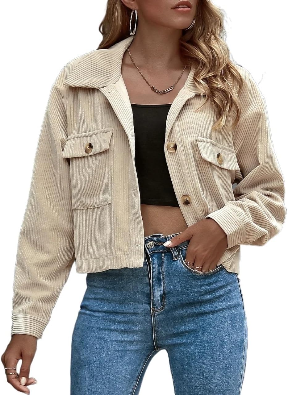 Women's Trench Coat Casual Drop Shoulder Button Front Crop Jacket Long Sleeve Classic Overcoat