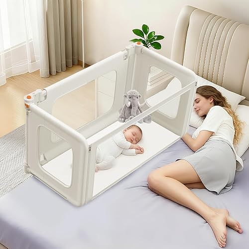 Moisés 2 en 1, cuna de 69.26 x 19.29 pulgadas, moisés de bebé con mosquitera + bolsa de almacenamiento + cerradura para niños, cuna y rieles de cama