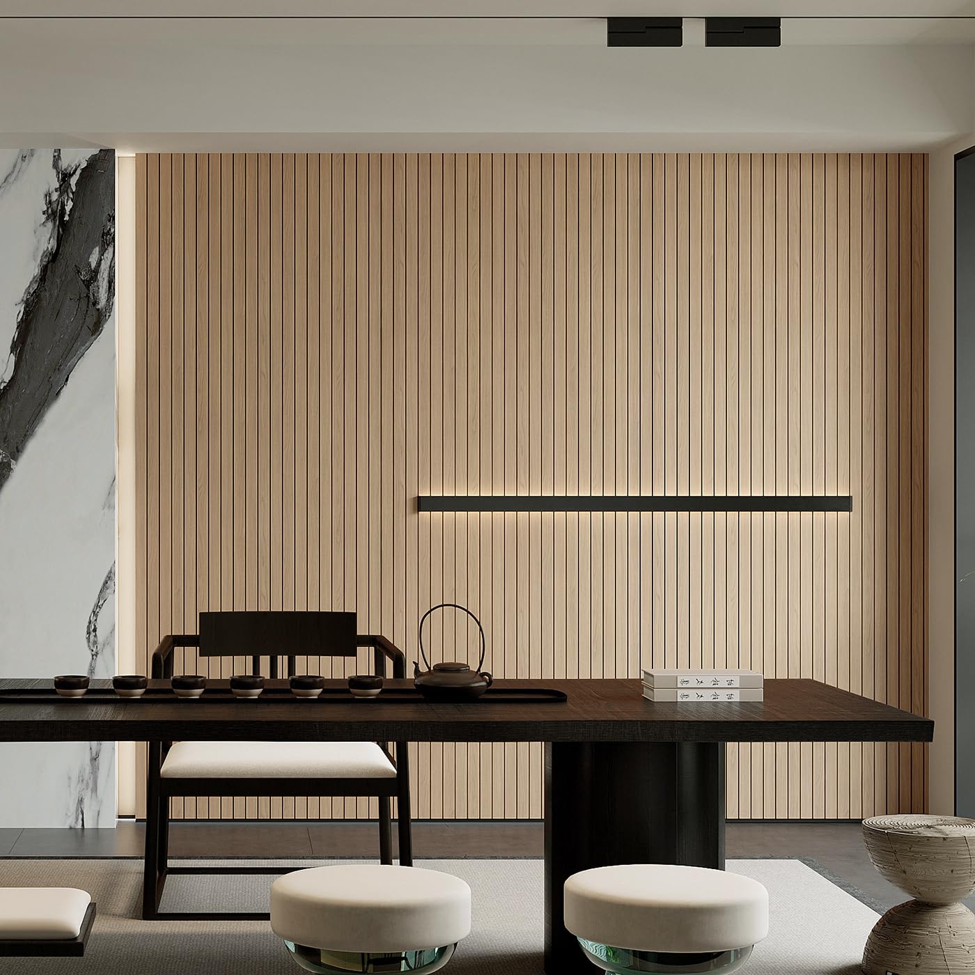 YU LI 3DH Panneau mural à coller PVC à lattes 300 x 40 cm - Papier peint autocollant imitation épais en bois de chêne faux 3D - Panneaux muraux insonorisants pour murs et plafonds