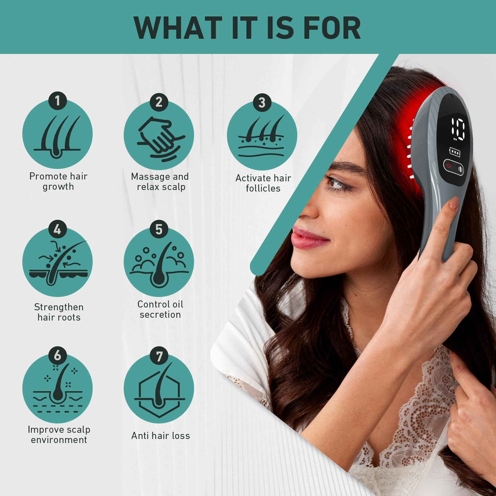 iKeener Laser Peigne pour Cheveux Repousse, 650nm Thérapie par la Lumière Rouge Brosse avec Diodes Laser pour anti Chute de Cheveux, Naturel Croissance Cheveux Femme Homme