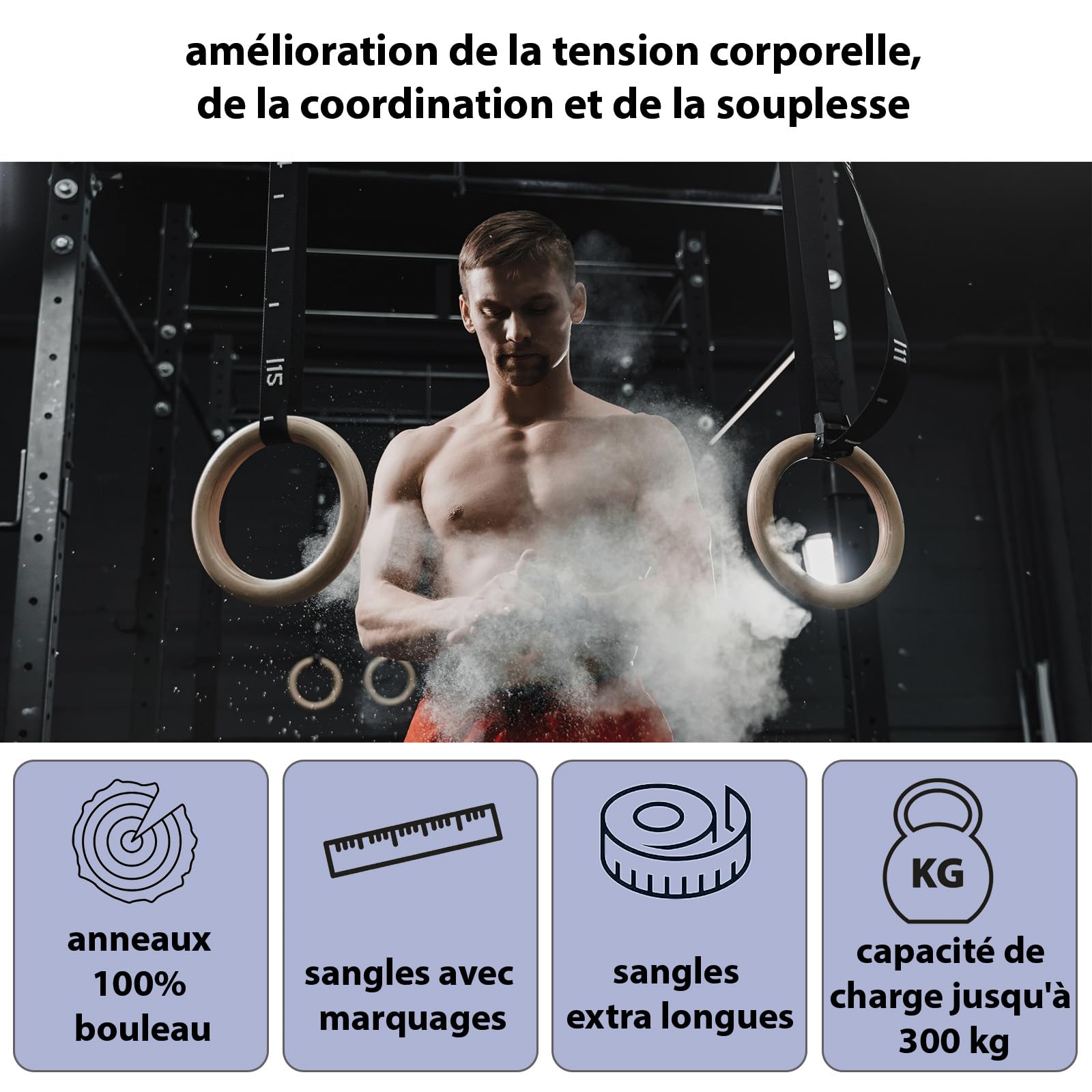 ALPIDEX Anneaux de Sport et de Gymnastique pour entraînement | e-Book Inclus – Fixation de Porte et Sangle de Fixation sécurisée avec marquage