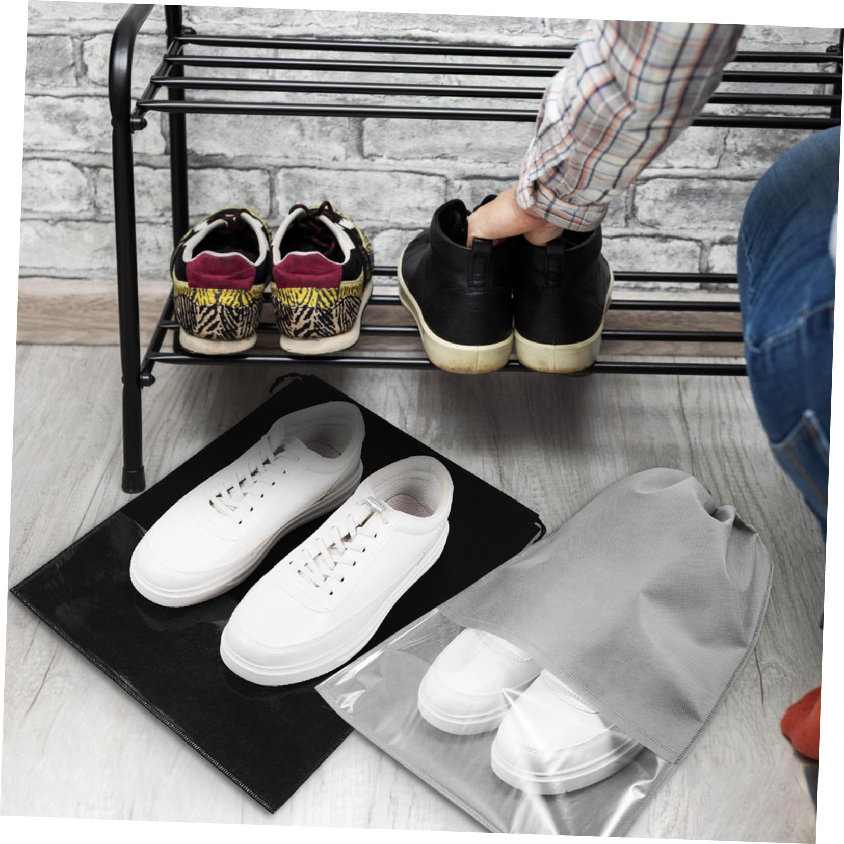minkissy 20Stücke Schuhtaschen mit Kordelzug wasserdichte Aufbewahrungstaschen Vlies für Reisen Transparentes Fenster Einfachen Erkennen für Damen Herren
