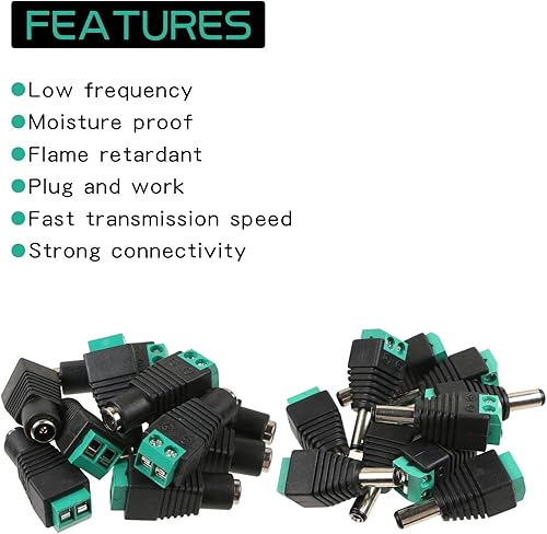 Miniatura 3 de Conector de alimentación de CC, 10 pares de 0.217 in x 0.098 in DC 12V 5A, 10 piezas macho y 10 conectores hembra para cámara CCTV monitoreo de