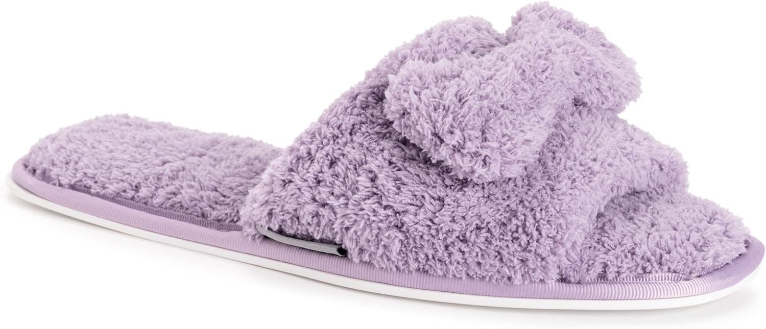 MUK LUKS Kathy Ireland Women's Azalea Toe Bow Slide Slippers,Purple,XL
