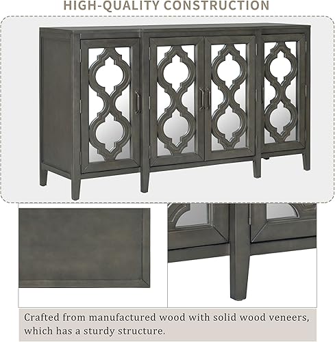 Miniatura 3 de Armario de almacenamiento moderno mesa de consola espejada aparador de 598 pulgadas con 4 armarios y 3 estantes ajustables para sala de estar