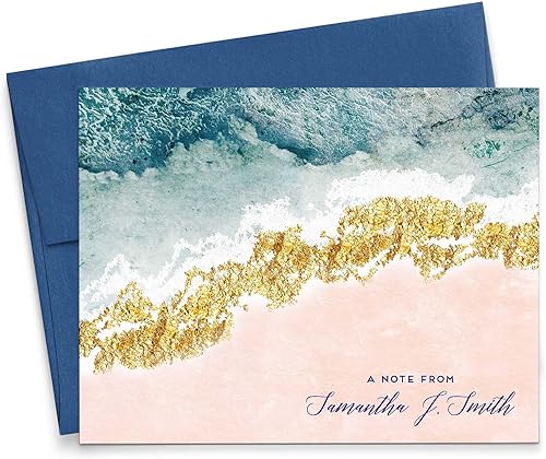 Blue and Gold Agate Personalized Stationery for Women, Personalized Amethyst FOLDED Note Cards with Envelopes, Personalized Stationary for Women