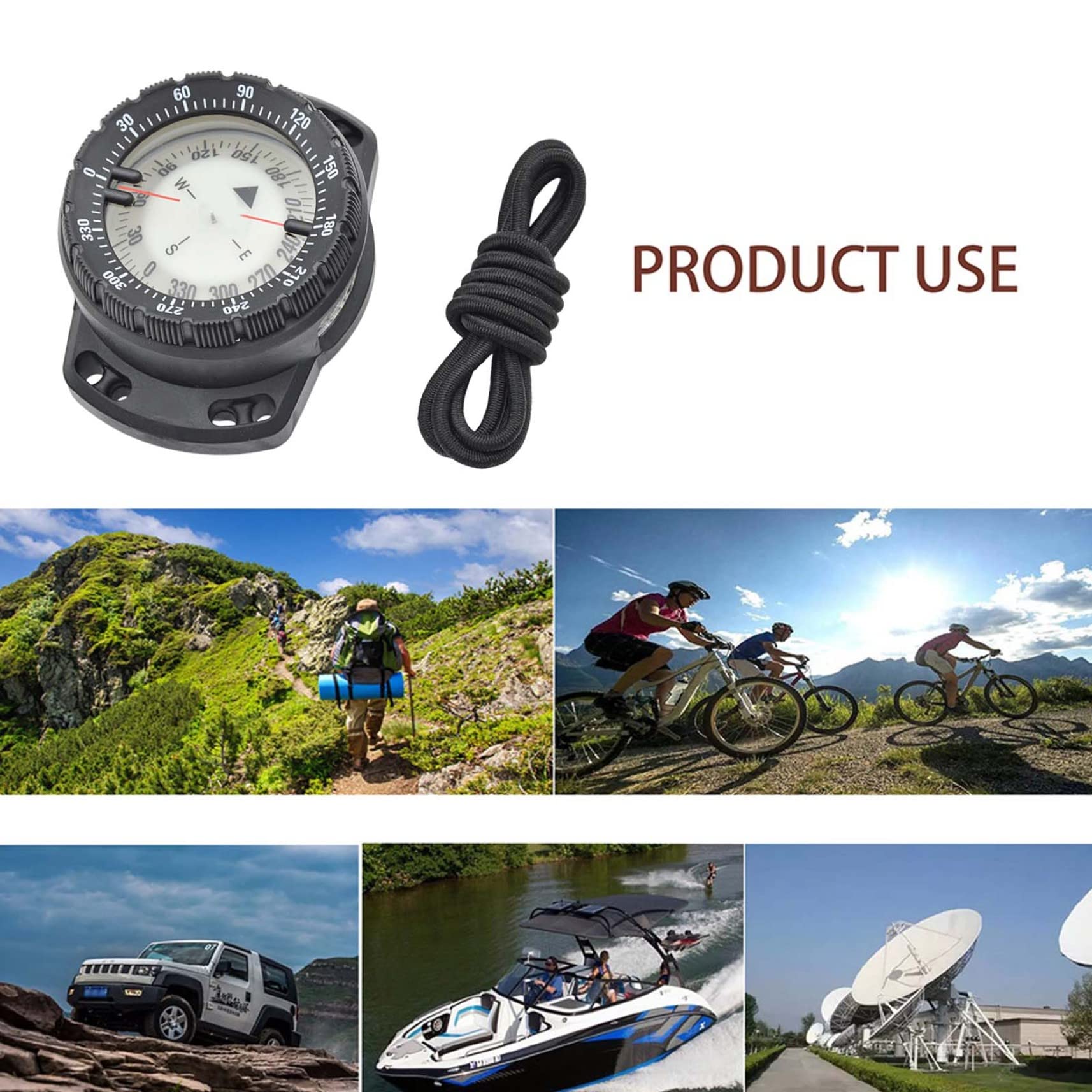 Brújula de buceo Surfing Luminoso bajo el agua Brújula de muñeca de 50 m Visión nocturna Brújula de navegación impermeable con pulsera elástica Brújula Correa de reloj Brújula Brújula de buceo Brújula