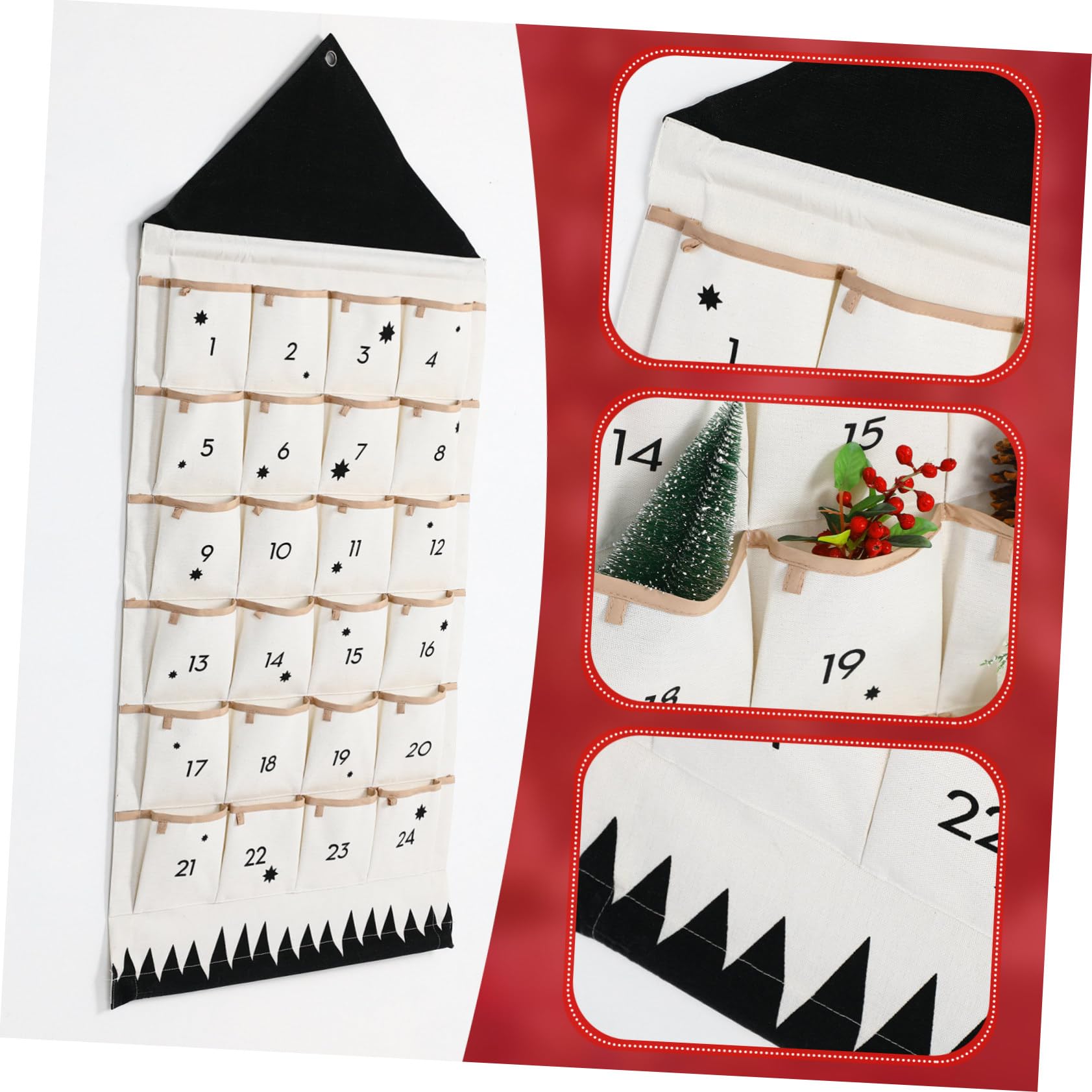 HOMSFOU Weihnachtskalender Wandbehangtasche aus Baumwollstoff Hausform Multifunktional zum Aufhängen an Wand oder Tür als Adventskalender