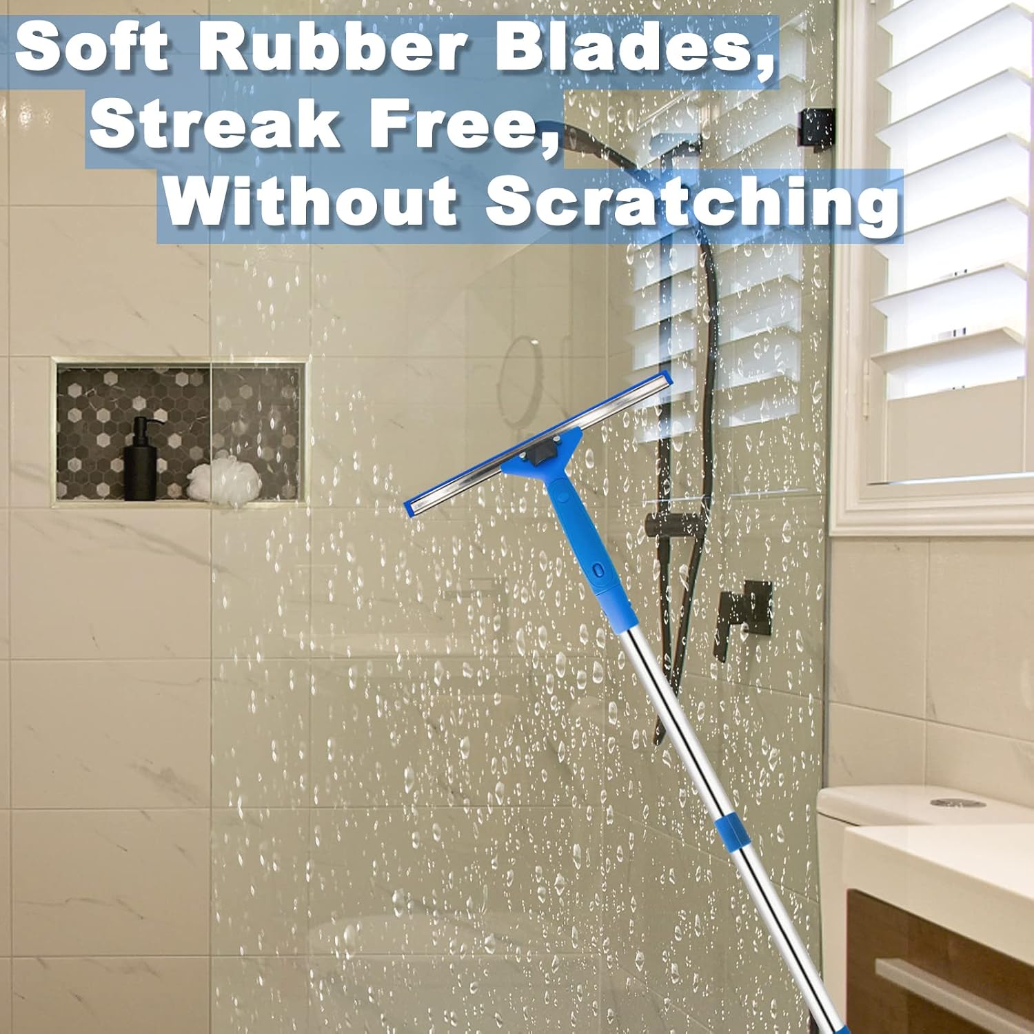 ITTAHO All Purpose Window Squeegee with Handle and Rubber Replacement,Squeegee Shower Cleaner for Bathroom Glass Door Car Windshield-14 Inch