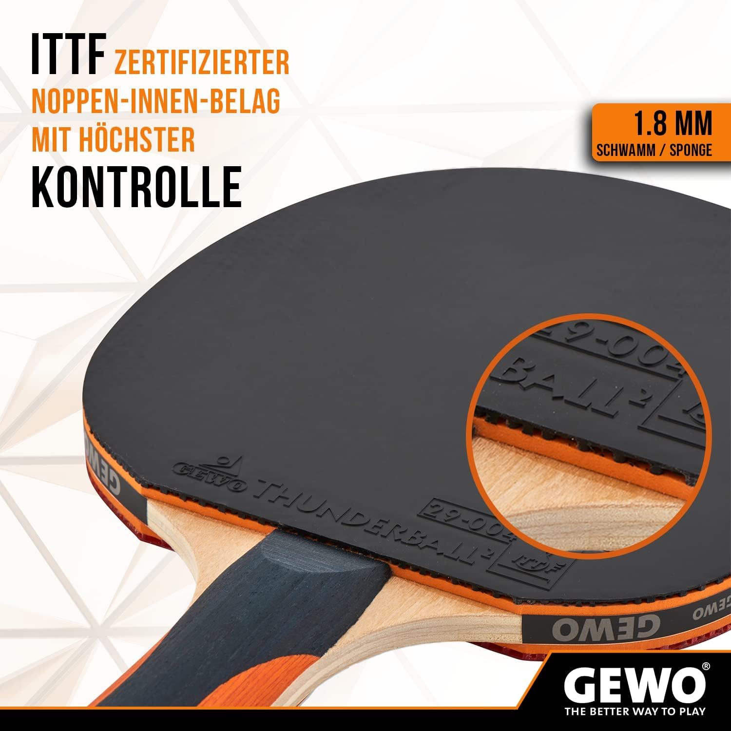 Bundle aus GEWO Tischtennisschläger Player - ITTF genehmigter Tischtennis Schläger + GEWO Rundhülle Master mit Ballfach - Robuste Tischtennisschläger-Hülle für einen Schläger und 3 Bälle