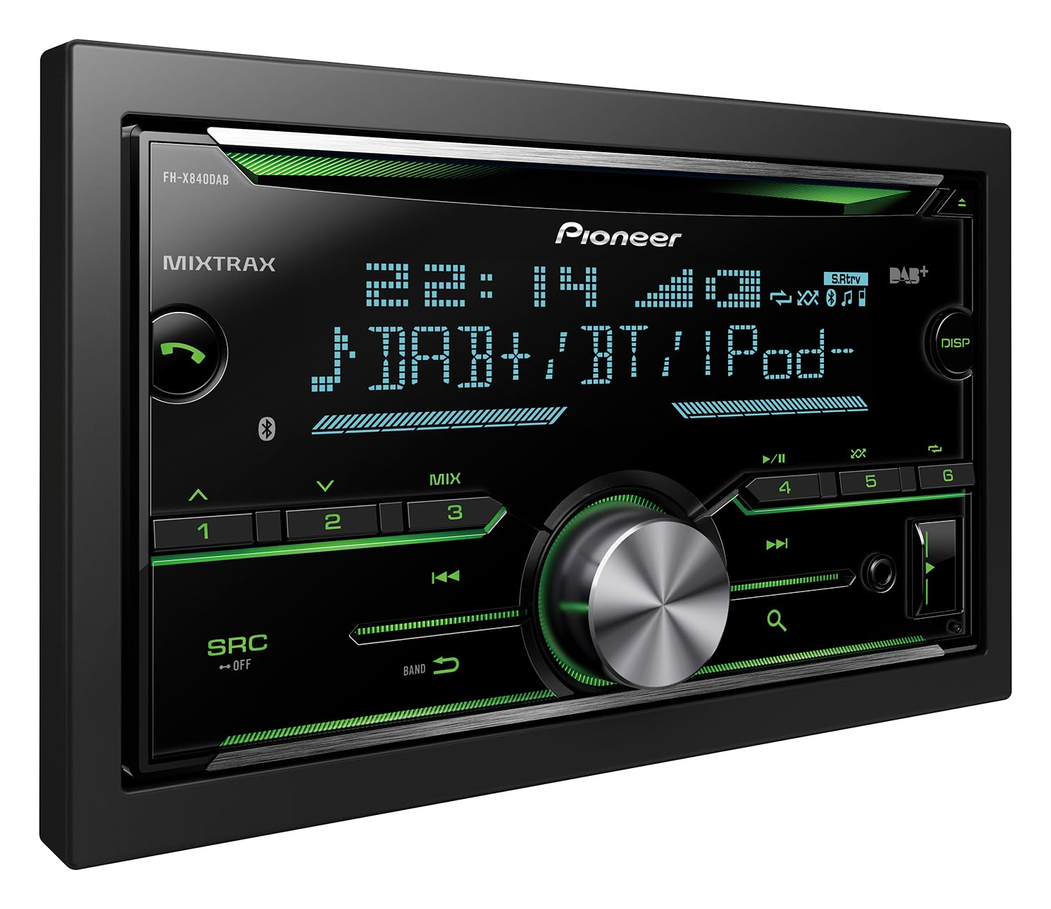 Pioneer FH-X840DABAN, inclusa antenna DAB, autoradio 2DIN, sintonizzatore CD con FM e DAB+, Bluetooth, MP3, ingresso USB e AUX, illuminazione RGB, sistema vivavoce, equalizzatore a 13 bande