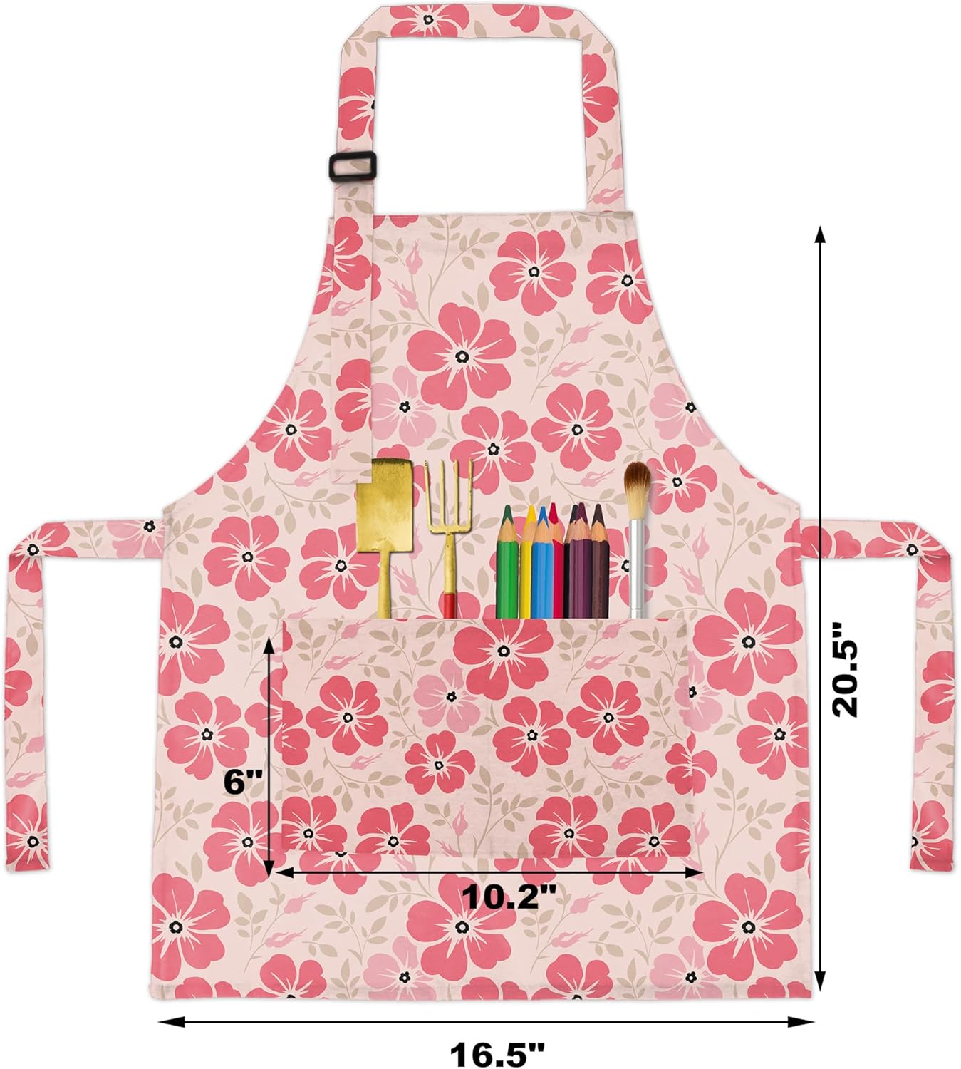 BeeGreen Flower Kids Apron - Adjustable Strap & Front Pocket for Girls Toddlers, Toddler Painting Baking Artist Craft Wear, Washable Foldable Lightweight