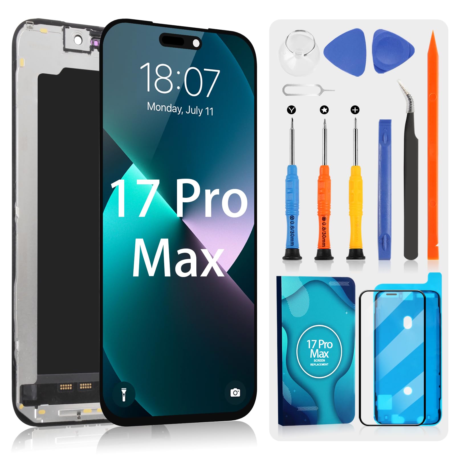 ARSSLY Pantalla de repuesto para iPhone 17 Pro Max LCD pantalla para iPhone17 Pro Max Face ID 6,9 pulgadas pantalla táctil digitalizador montado con kits de reparación, color negro