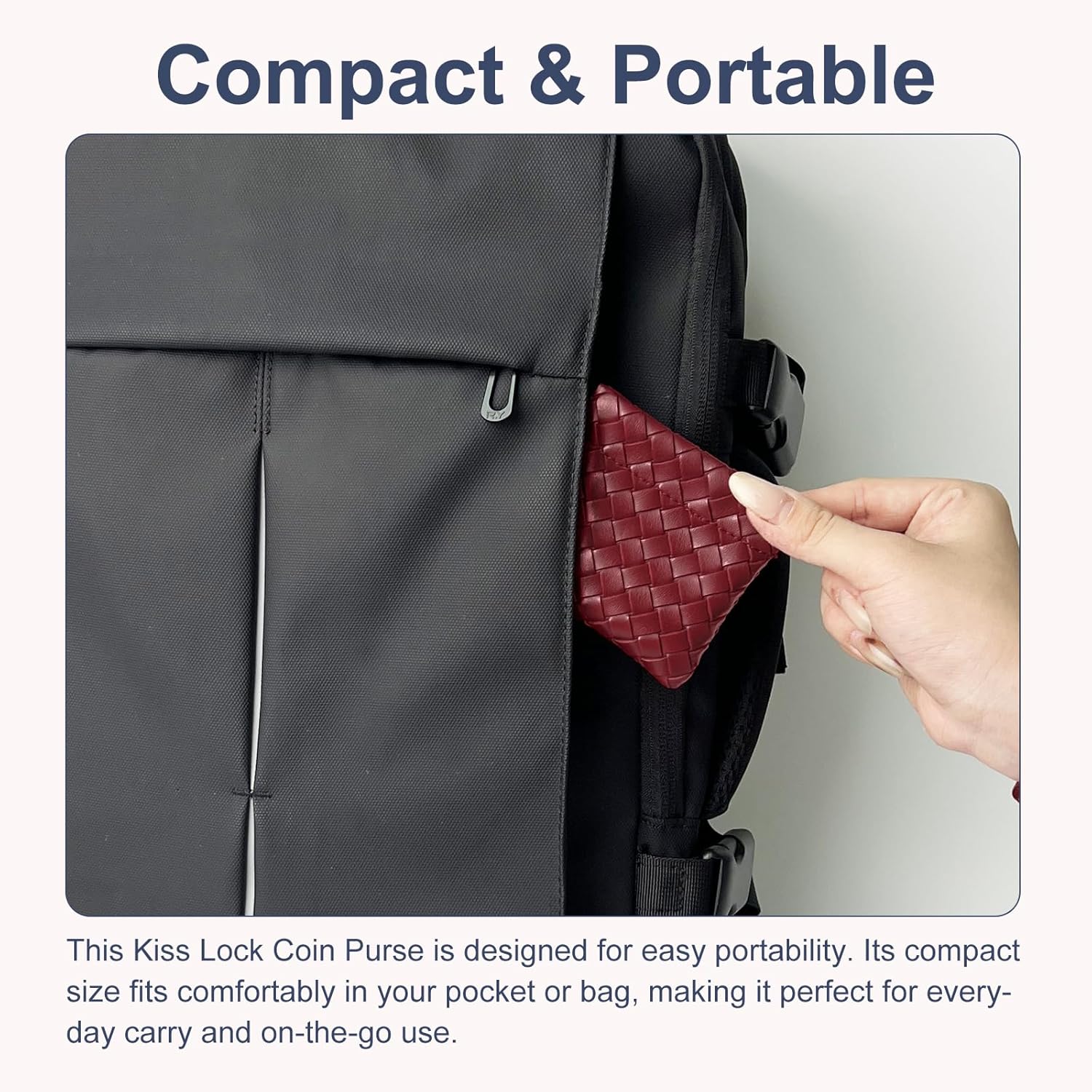 Kiss Lock Coin Purse – Compact & Portable, Secure Closure, Available in S & M Sizes, Stylish Woven-Look Design (Red, S) - Image 6