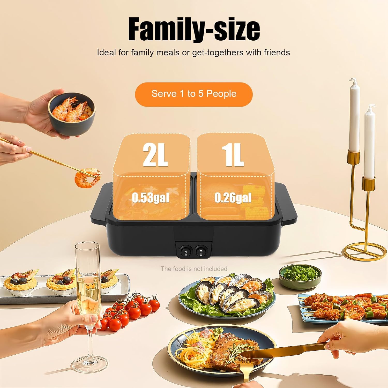 Hot Pot with Grill,1200W Electric Hot Pot and Frying Pan,2 in 1 Non-Stick Pot with Grill,Dual Temperature Control,with Clear Lid, Fast Heating for BBQ Steaks Noodles 110V (Black)