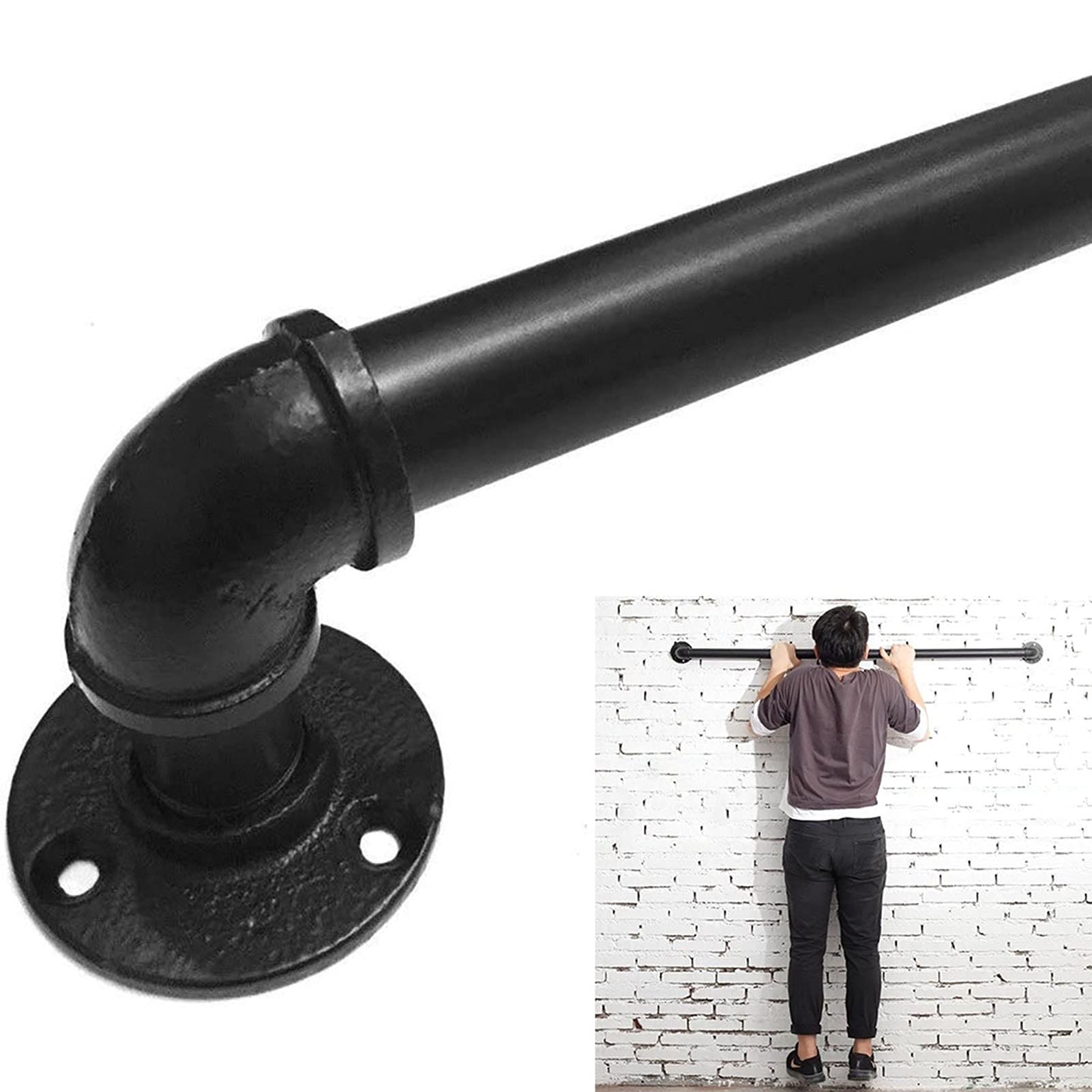 3Ft Wall-Mounted Handrail Stairs Metal Railing Wall Balustrade Indoor/ Outdoor