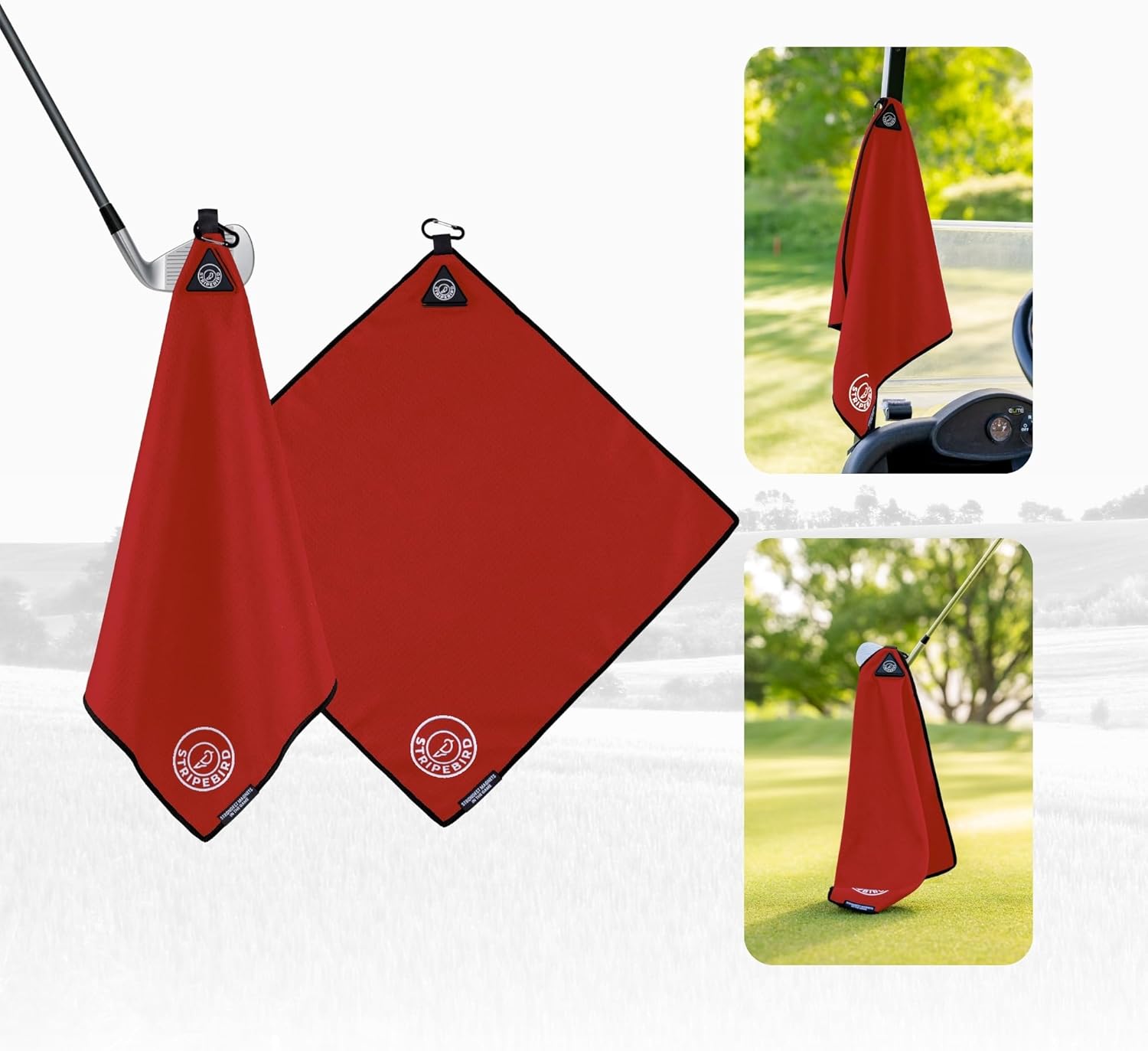 Stripebird - Magnetic Golf Towel (Red) - Microfiber Golf Towel with Built-in Ultra-Strong Neodymium Magnetic Towel - 18" x 18" Golf Bag Towel