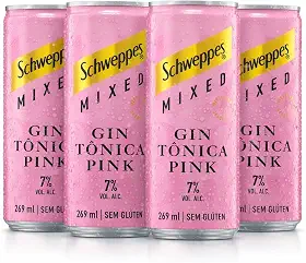 Kit 4 Gin Tônica Pink 269ml Drink Pronto Lata Bebida Alcoólica Mista Pronta para Consumo